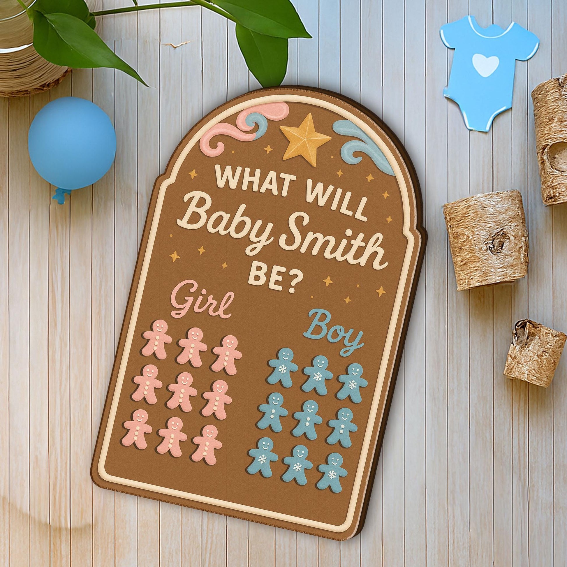 Gingerbread Gender Reveal Game Board: Personalized Christmas Baby Prediction Decor