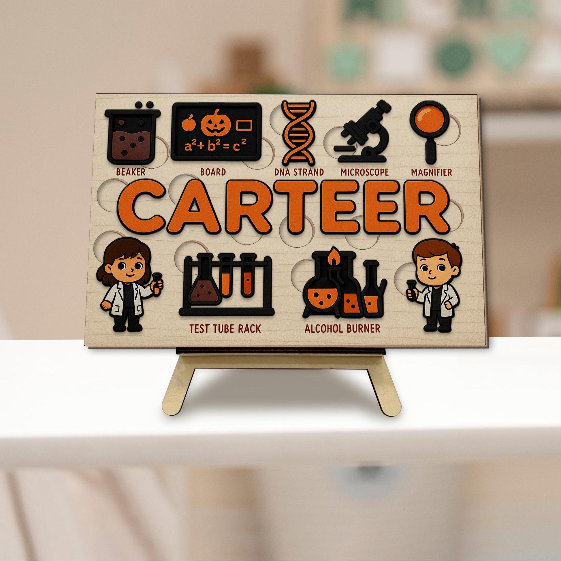 Personalized Science Wooden Puzzle, Custom Name Toddler Puzzle Toy, Montessori Educational Gift, STEM Learning Lab Puzzle for Kids