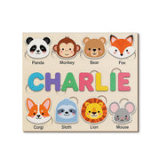 Personalized Animal Wooden Puzzle, Custom Name Toddler Puzzle Toy, Montessori Educational Gift, Baby Learning Puzzle with Animals