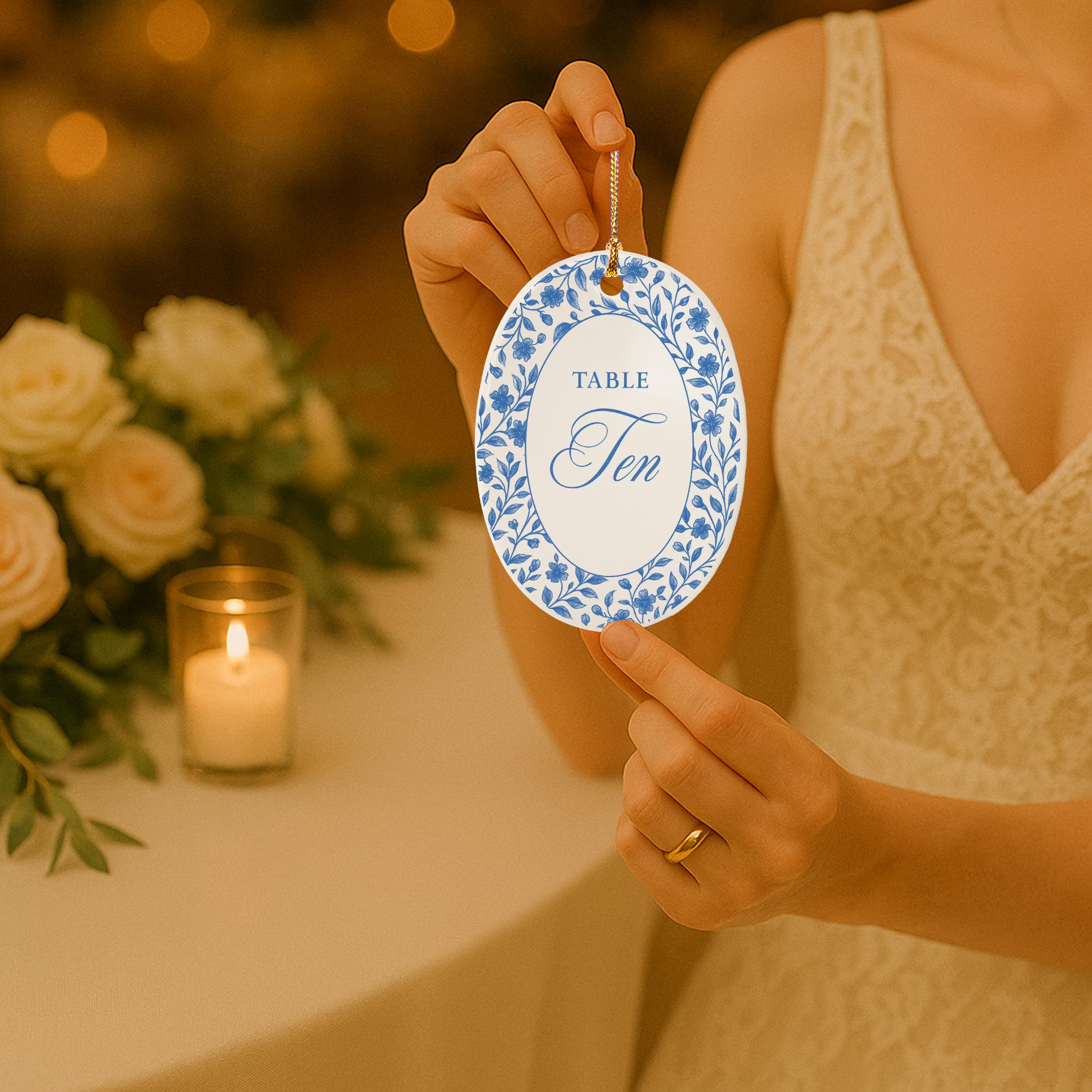 Custom Chinoiserie Wedding Table Numbers Ceramic ornament| Blue and White Party Decor | Elegant Reception Centerpiece decor