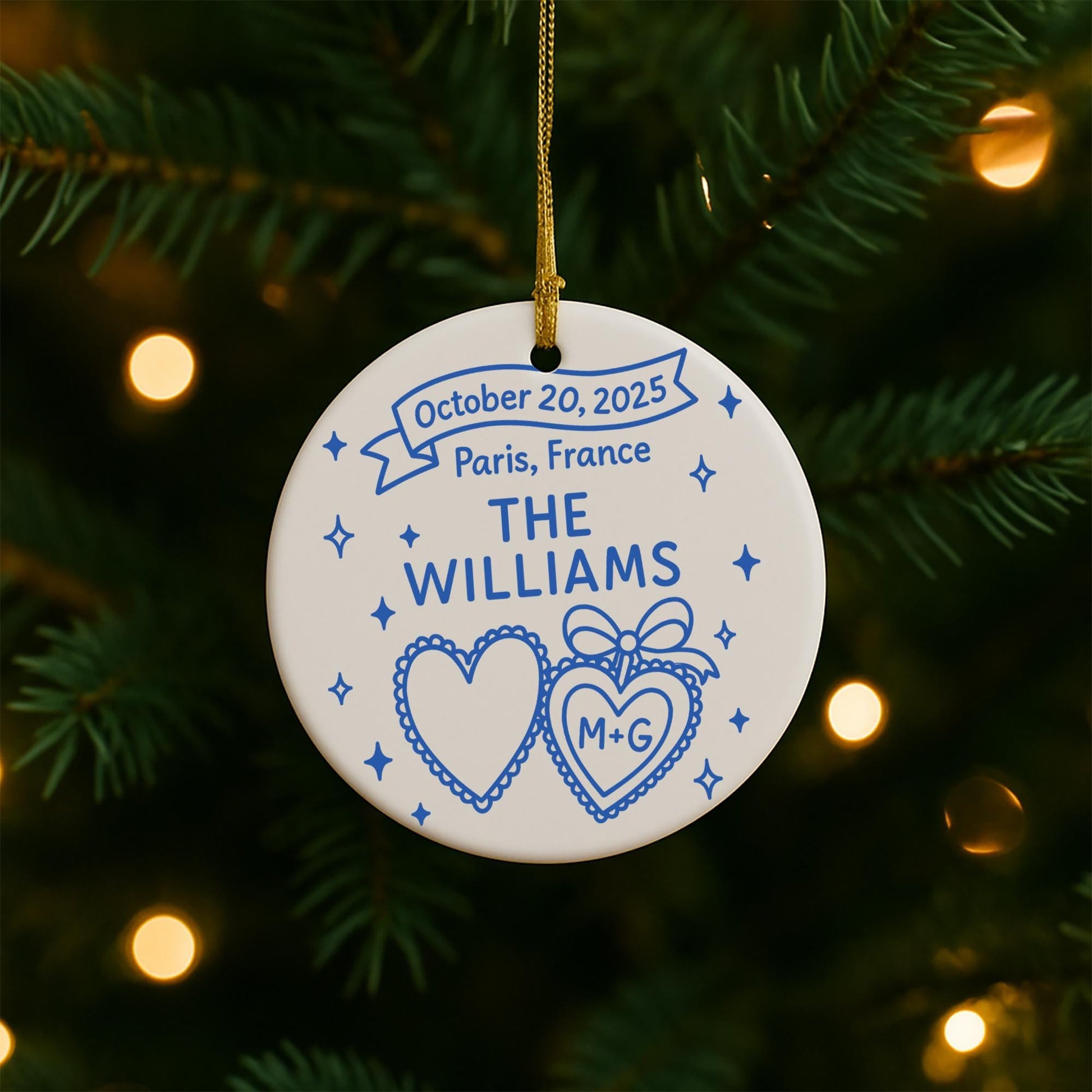 Custom Ceramic Wedding Ornament | Personalized Couple Keepsake Gift | Newlywed gift for couple