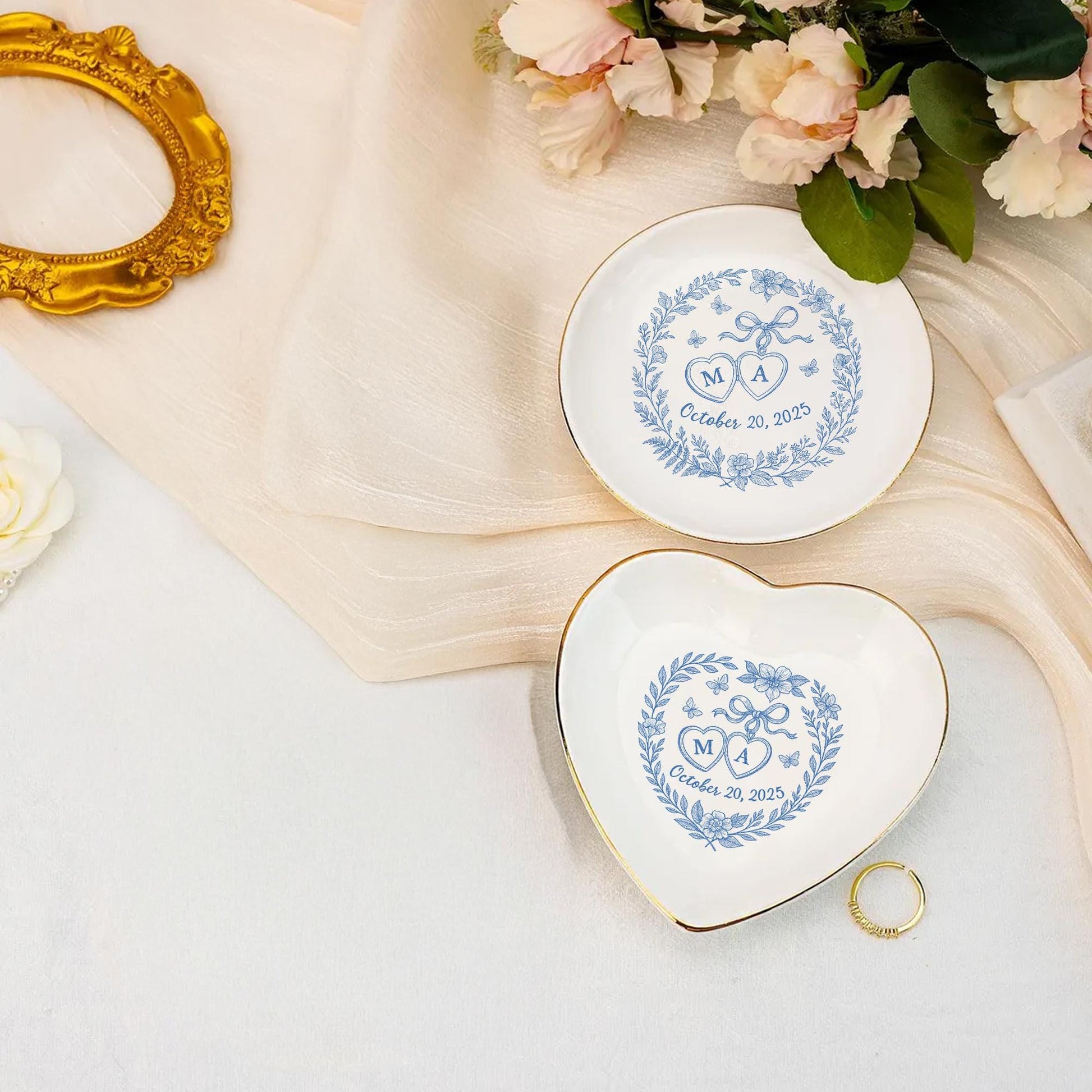 Custom Chinoiserie Jewelry Tray, Personalized Ring Dish decor, Wedding Gift for Couple, Monogram Dish, Bridal Shower Keepsake