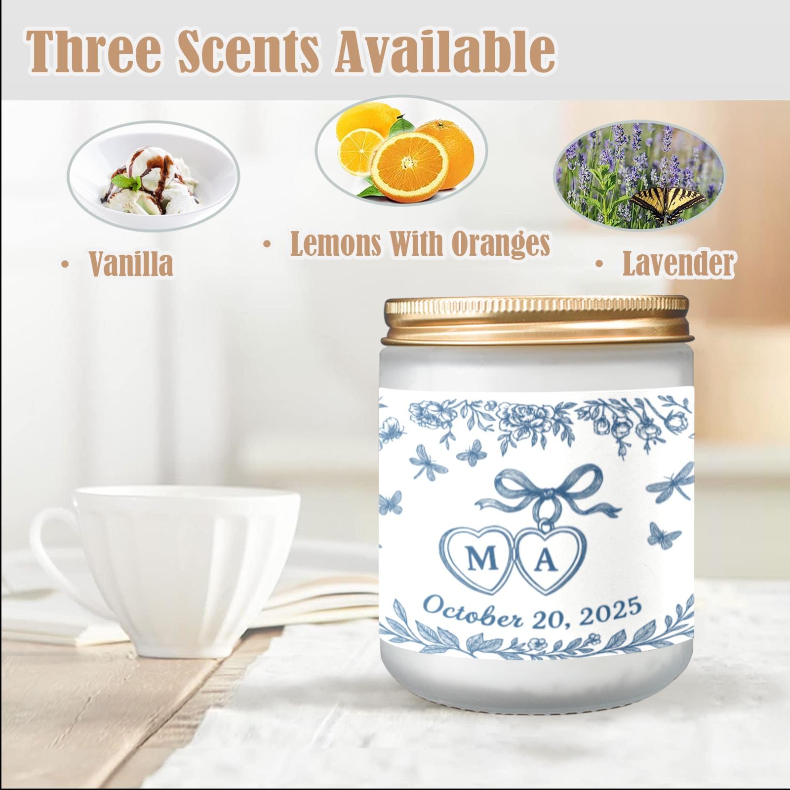 Custom Chinoiserie Candle, Personalized Scented Wedding Gift, Monogram Soy Candle, Couple Keepsake, Bridal Shower Favor