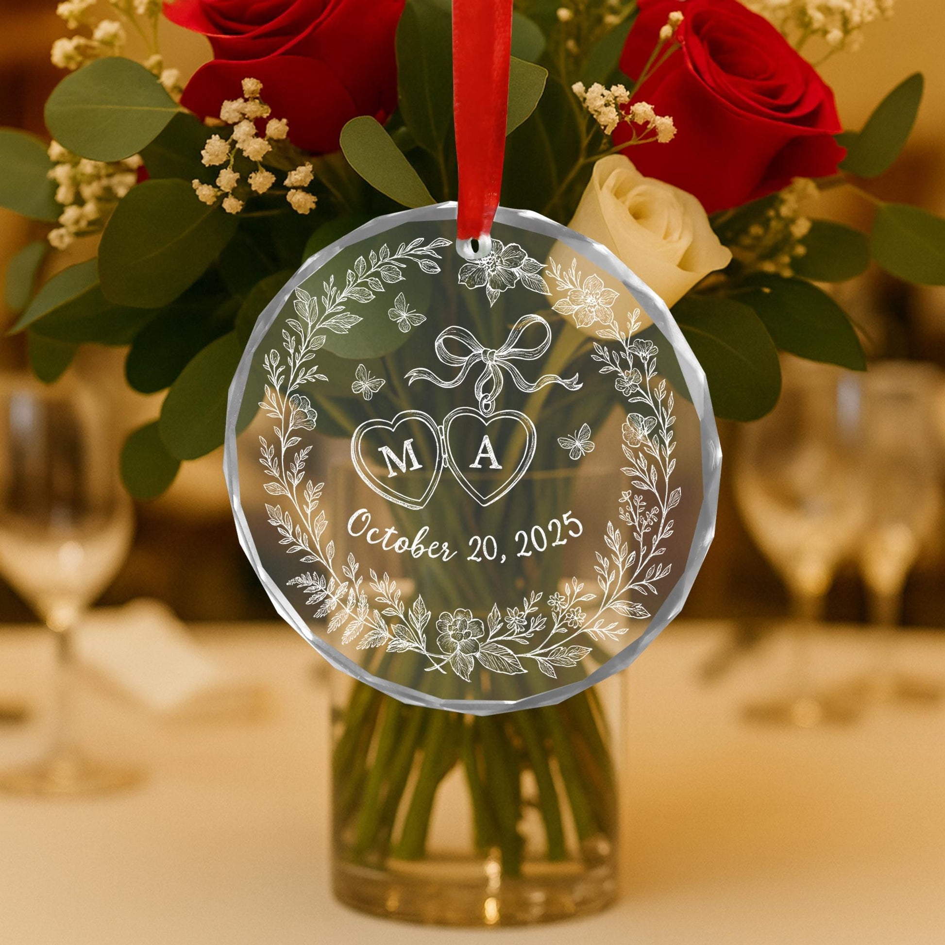 Custom Chinoiserie Glass Ornament: Personalized Wedding Keepsake