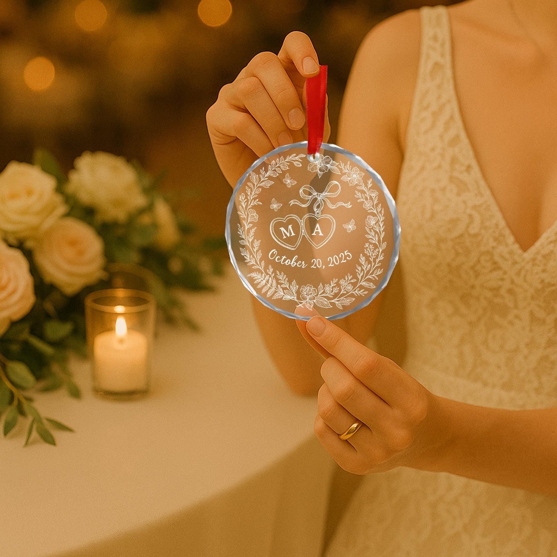 Custom Chinoiserie Glass Ornament: Personalized Wedding Keepsake