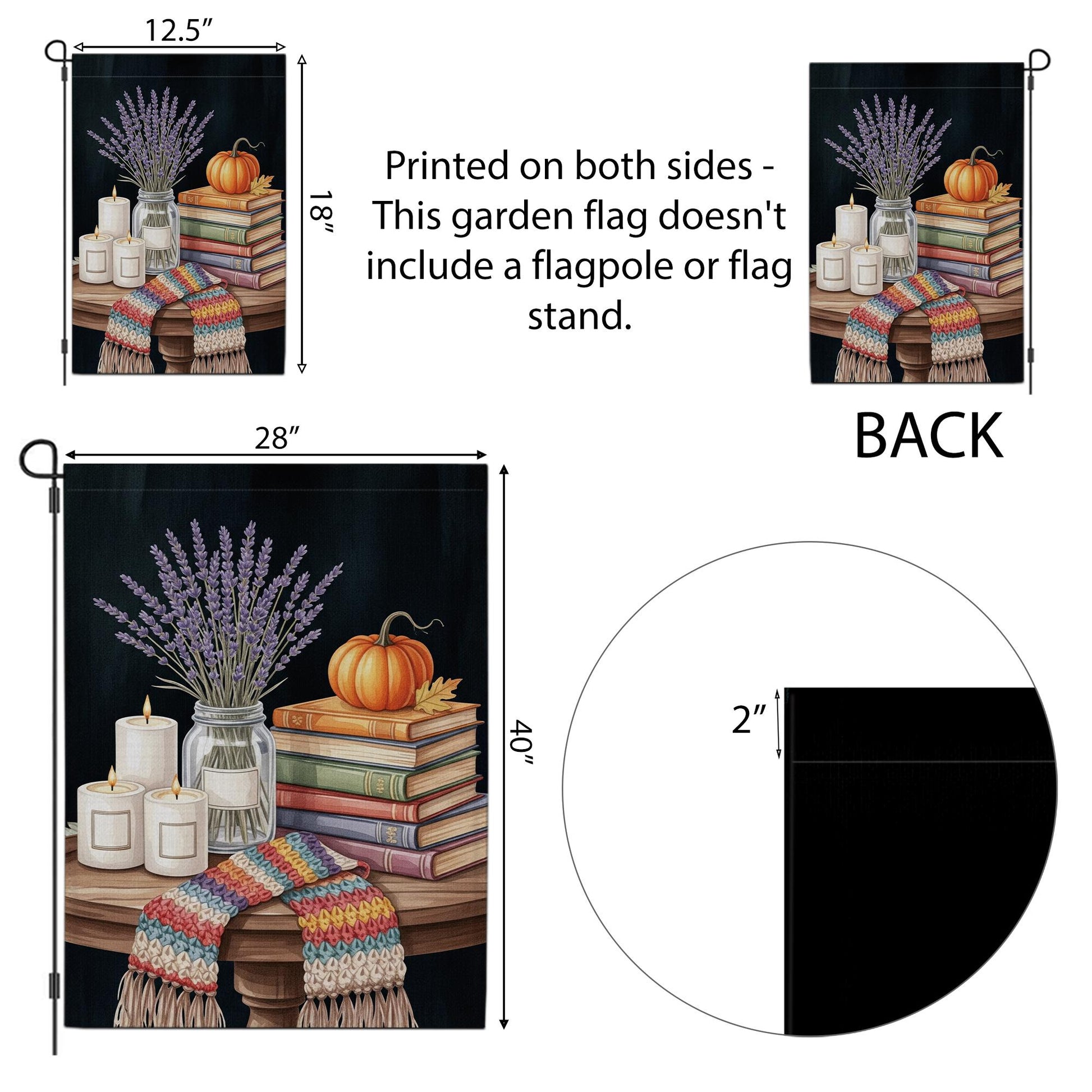 Cozy Fall Garden Flag | Autumn Books Pumpkin Candle Outdoor Decor | Seasonal Lavender Yard Flag | Rustic Farmhouse Porch Decoration