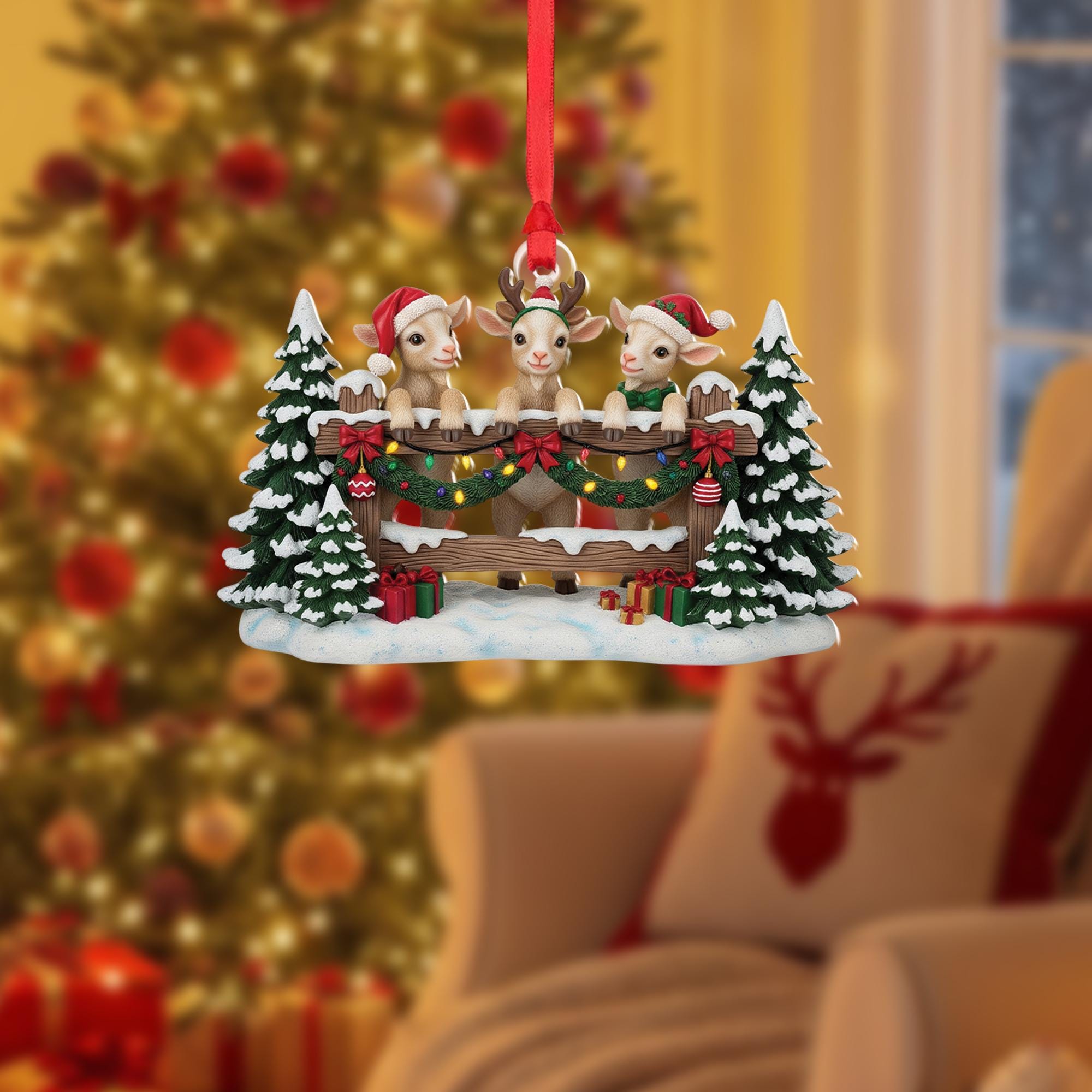 Baby Goat Family Christmas Ornament: Farmhouse Woodland Decor