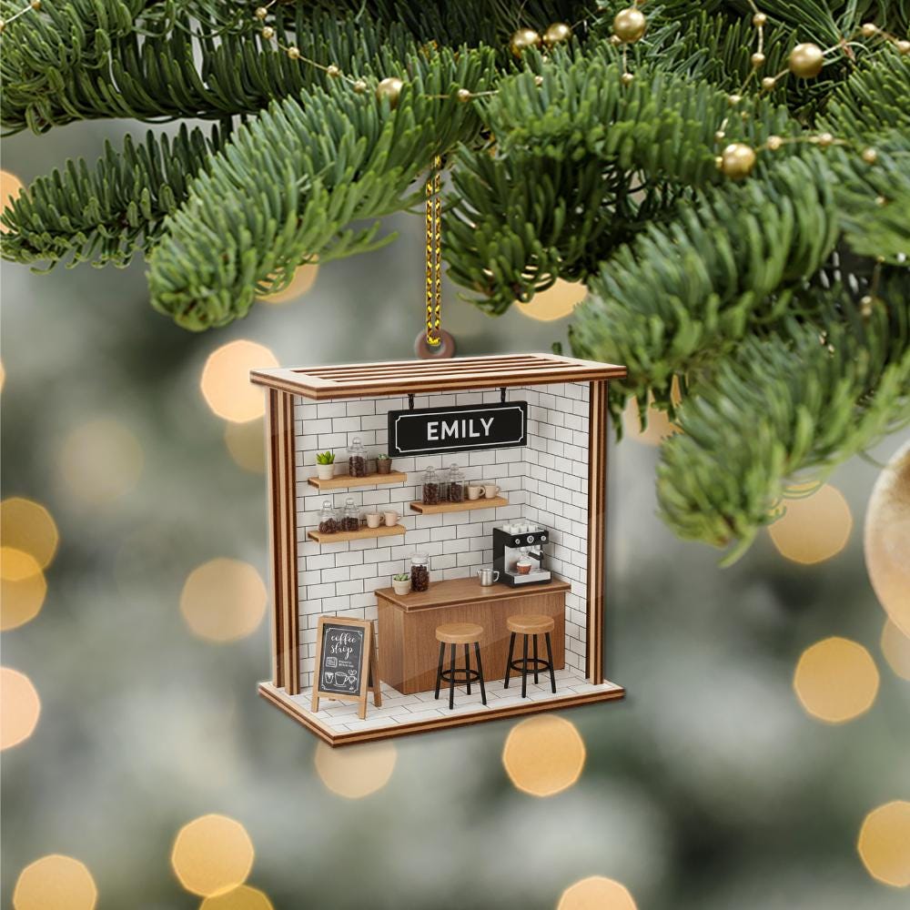 Personalized Coffee Shop Ornament: Custom Barista Gift