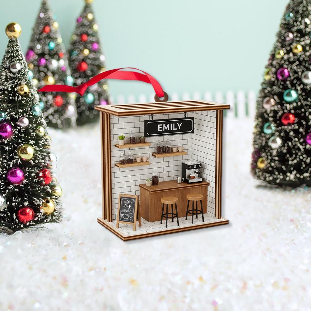 Personalized Coffee Shop Ornament: Custom Barista Gift