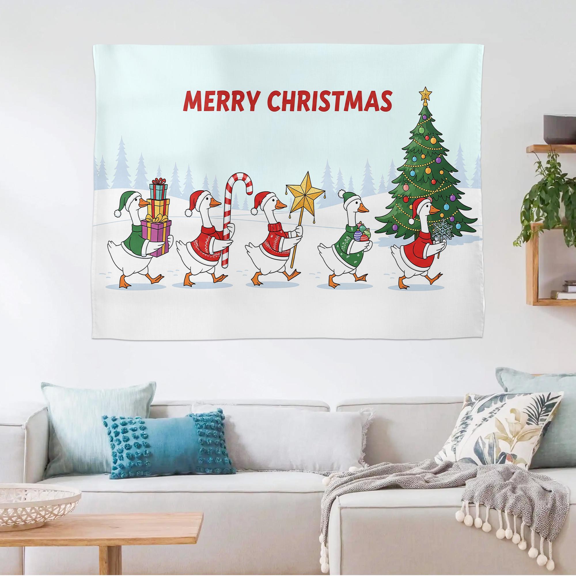 Christmas Goose Tapestry: Funny Holiday Farmhouse Wall Decor