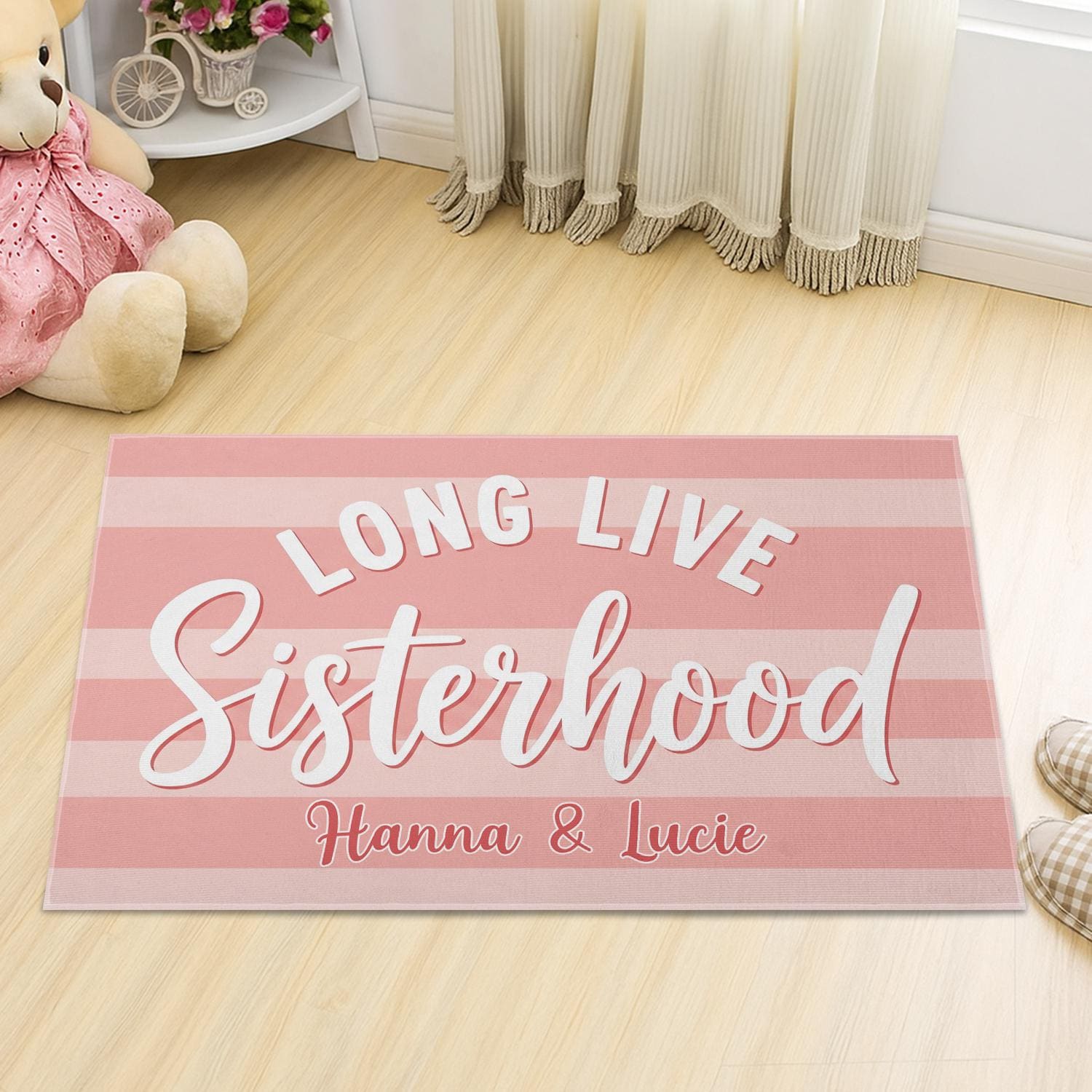 Personalized Sisterhood Doormat | Custom Name Rug Gift for Sisters & Friends | Long Live Sisterhood Mat | Sorority Dorm Room Decor