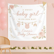 Personalized Baby Shower Tapestry – Custom Name Baby Girl Party Backdrop Decoration