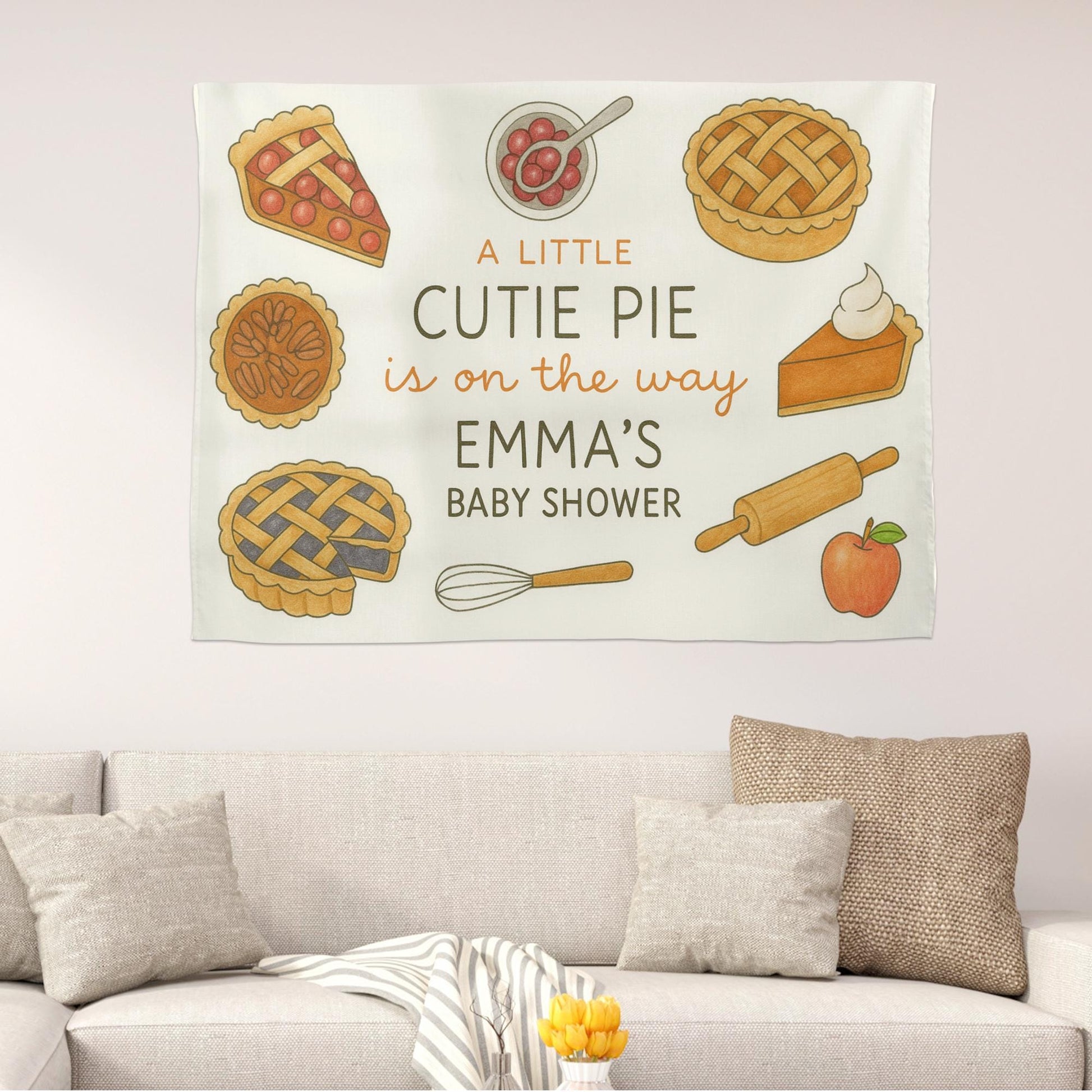 Personalized Cutie Pie Baby Shower Tapestry: Peachskin Fleece Party Backdrop