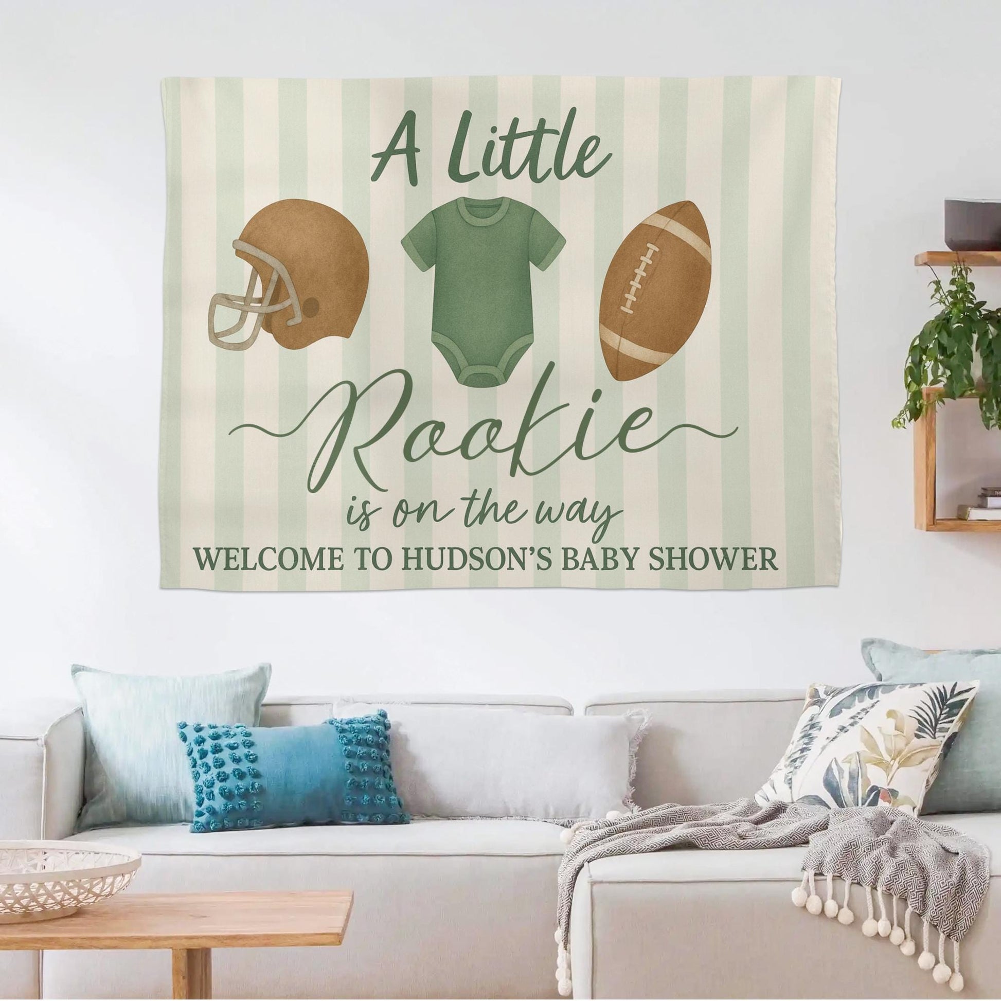 Little Rookie Baby Shower Tapestry – Personalized Football Theme Party Backdrop for Boys