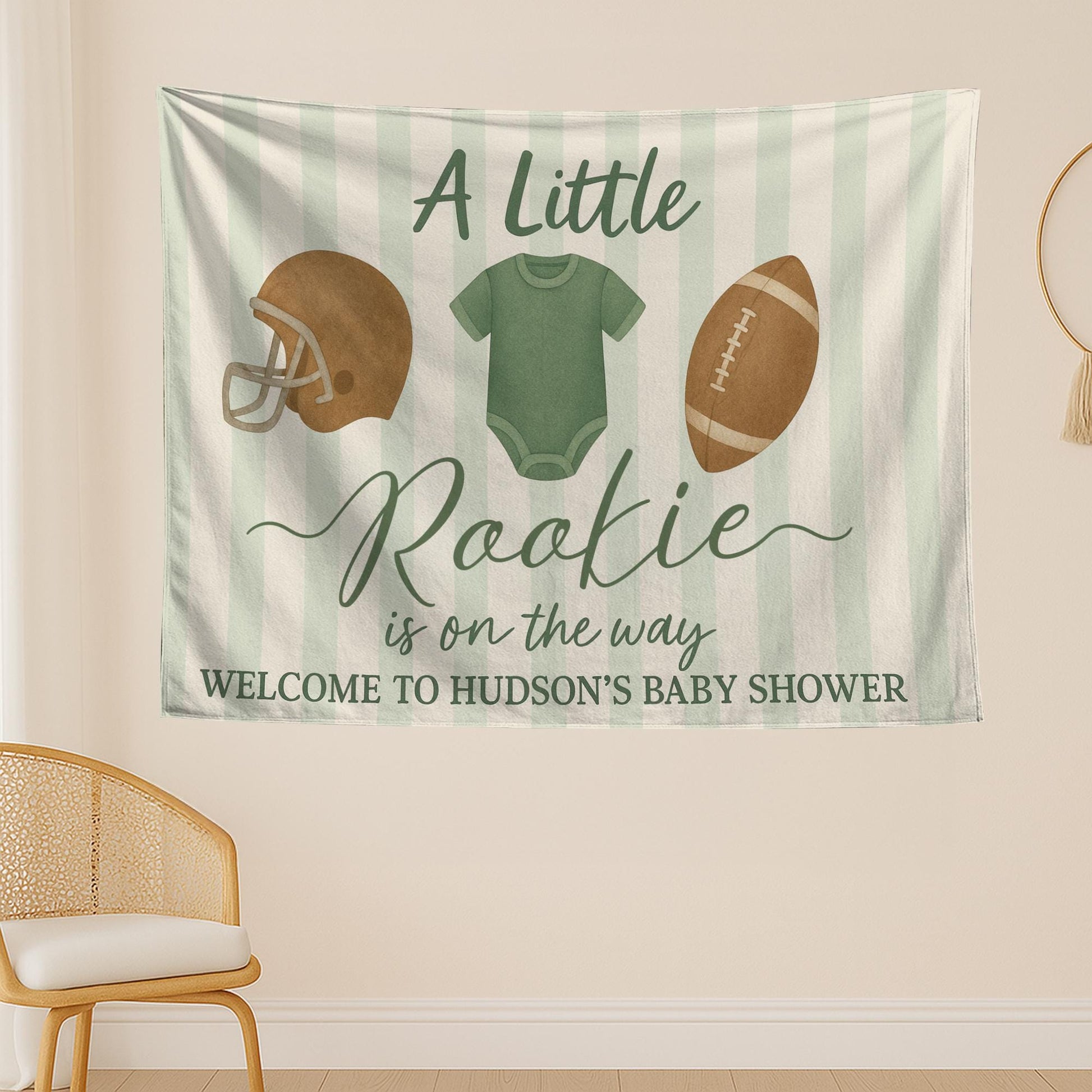 Little Rookie Baby Shower Tapestry – Personalized Football Theme Party Backdrop for Boys