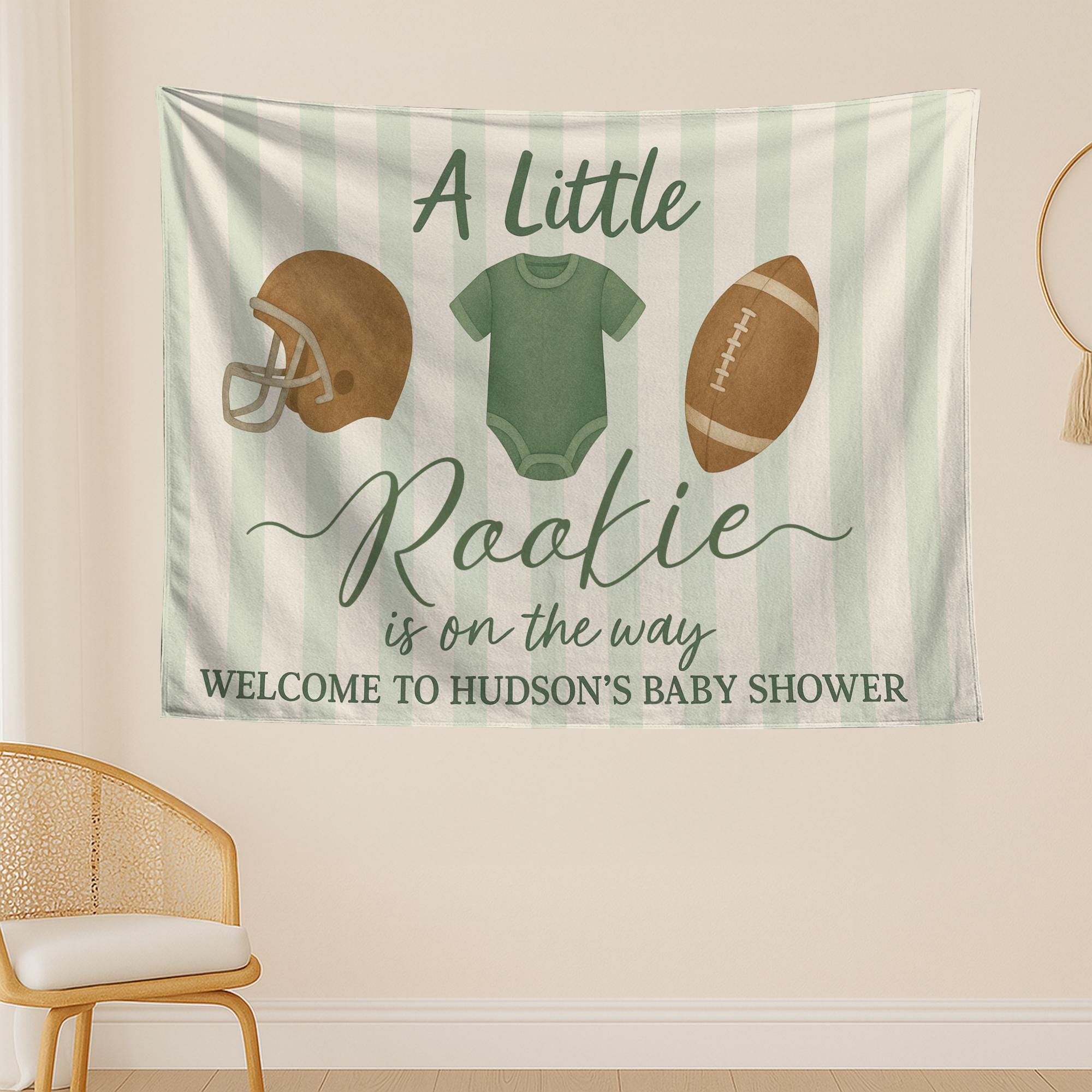 Little Rookie Baby Shower Tapestry – Personalized Football Theme Party Backdrop for Boys