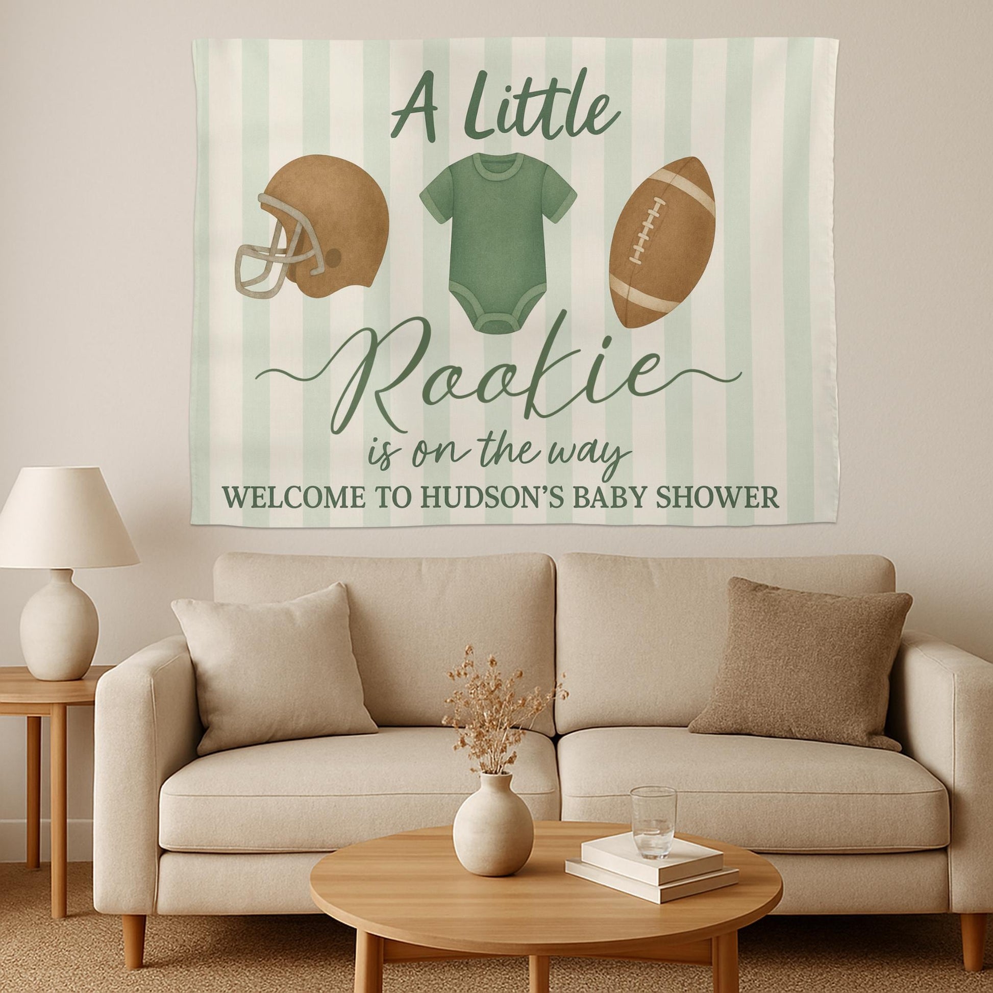 Little Rookie Baby Shower Tapestry – Personalized Football Theme Party Backdrop for Boys