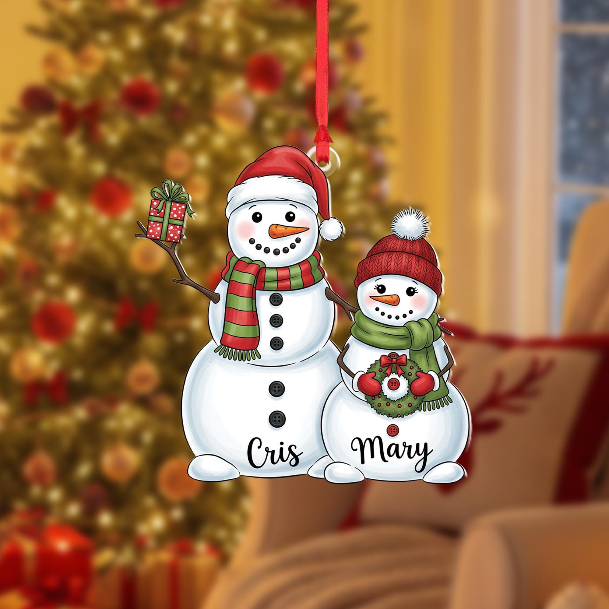 Personalized Snowman Couple Ornament, Custom Christmas Gift, Holiday Keepsake, Winter Decor, Engraved Names Ornament for Couples