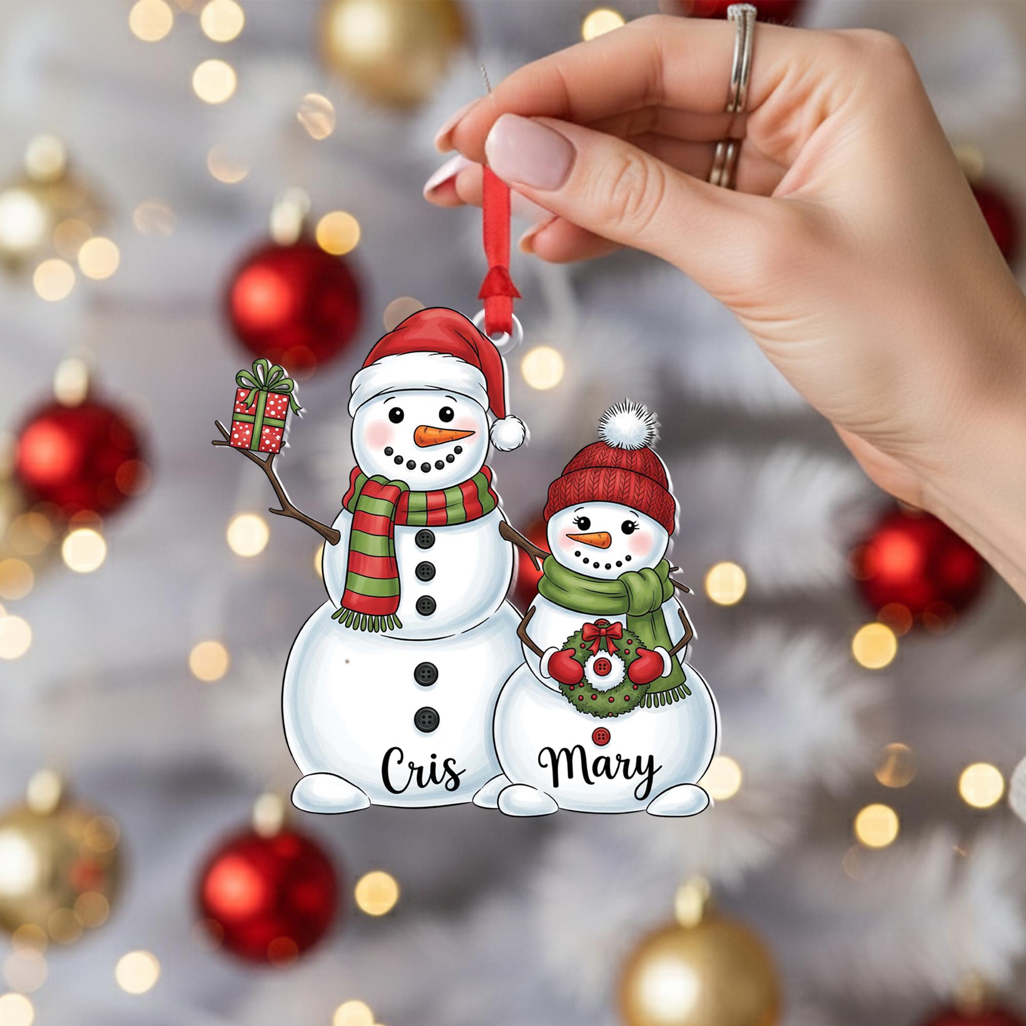 Personalized Snowman Couple Ornament, Custom Christmas Gift, Holiday Keepsake, Winter Decor, Engraved Names Ornament for Couples