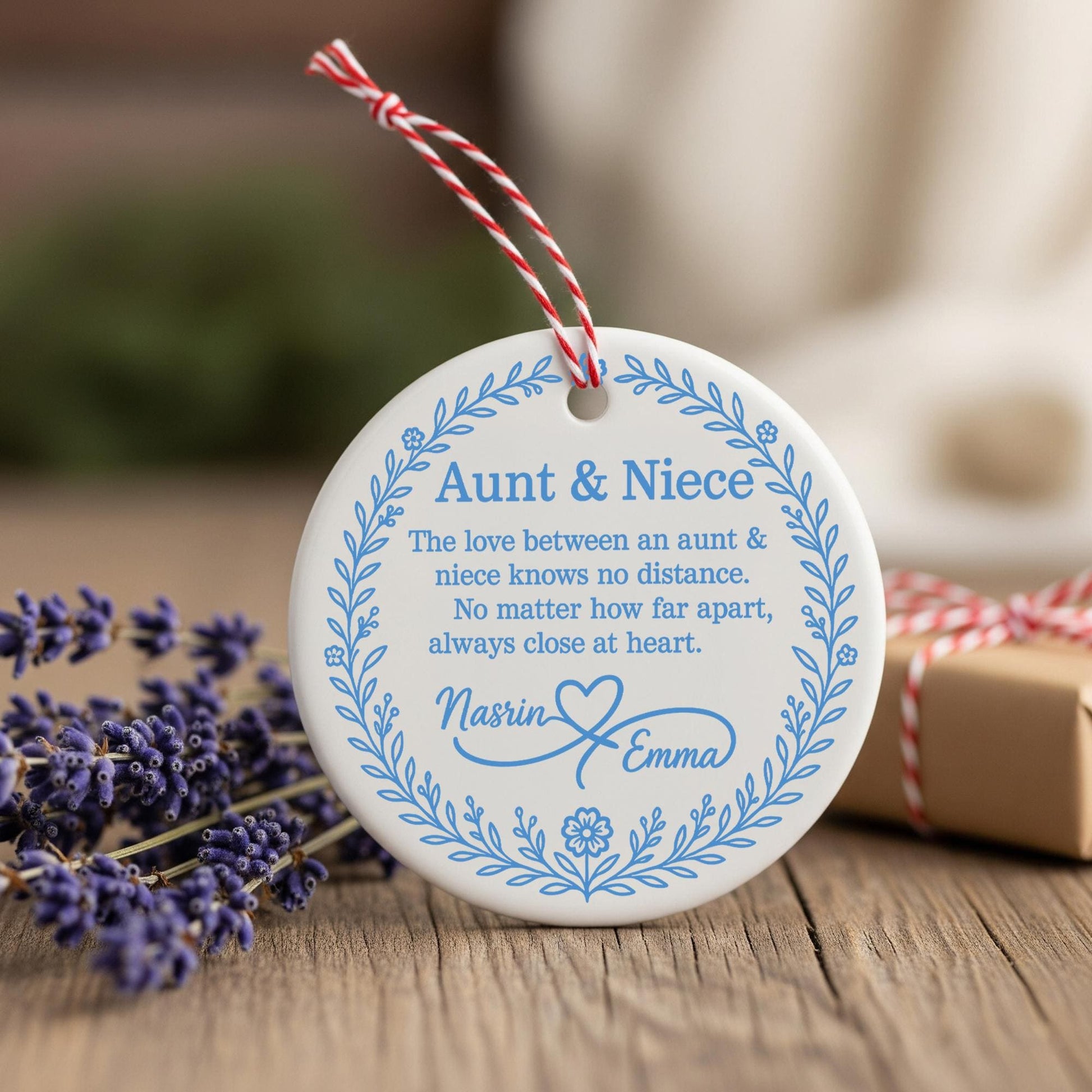 Custom Aunt and Niece Ceramic Ornament: Chinoiserie Keepsake