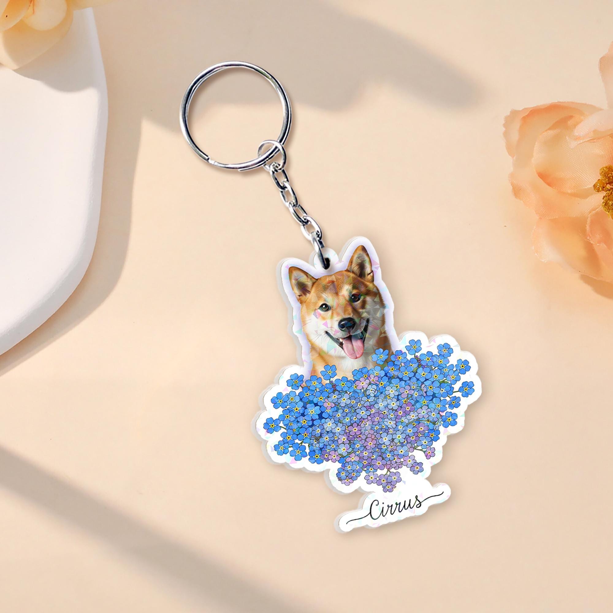 Custom Dog Portrait Keychain: Acrylic Pet Memorial Key Ring