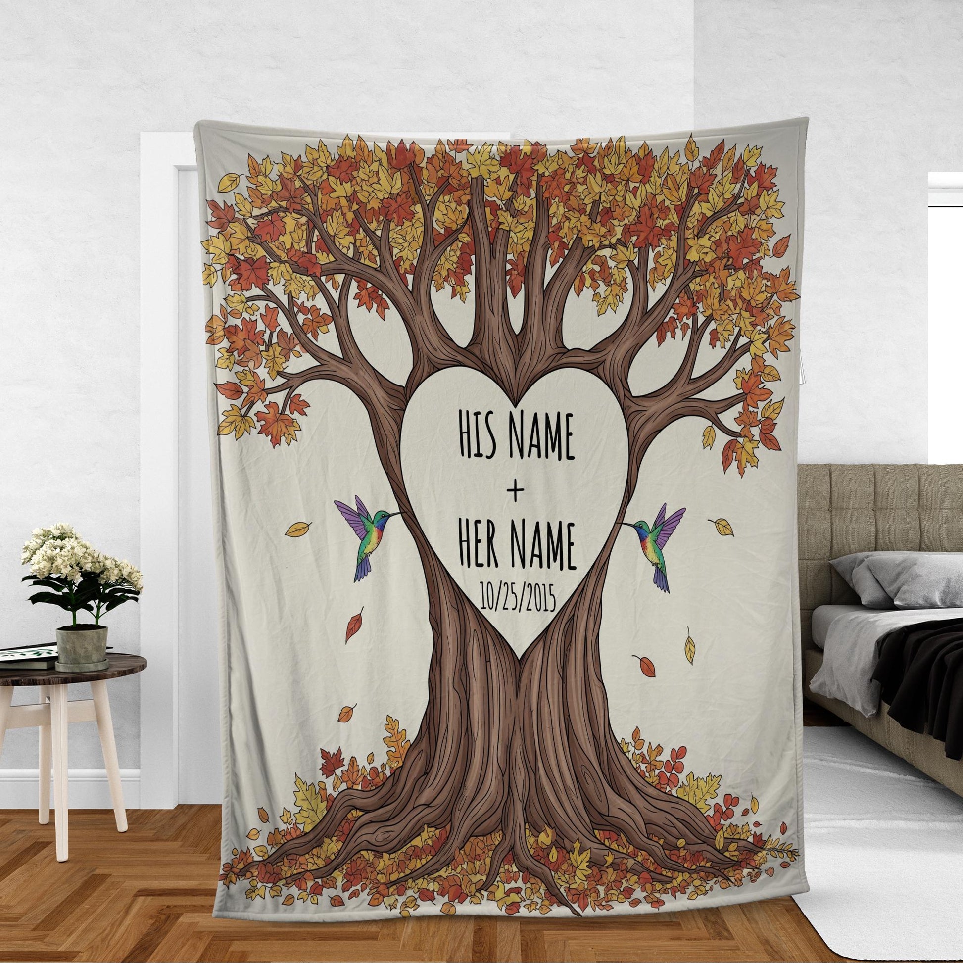 Personalized Couple Blanket with Tree & Names | Custom Wedding Gift, Anniversary Throw, Romantic Fall Decor, Love Story Keepsake