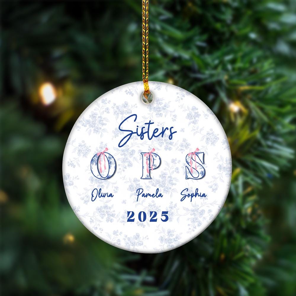 Personalized Sisters Ornament: Custom Name Ceramic Sibling Gift