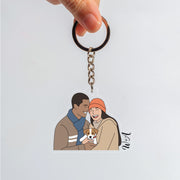Custom Couple & Pet Keychain: Personalized Acrylic Illustration
