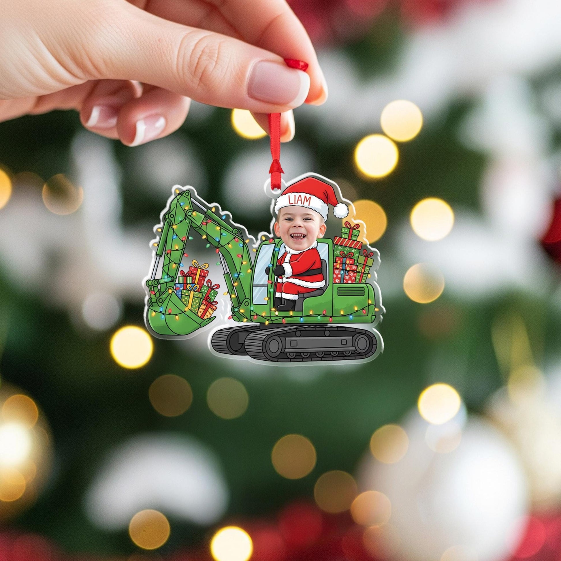 Personalized Santa Vehicle Ornament – Custom Name Christmas Tree Decoration, Kids Holiday Gift