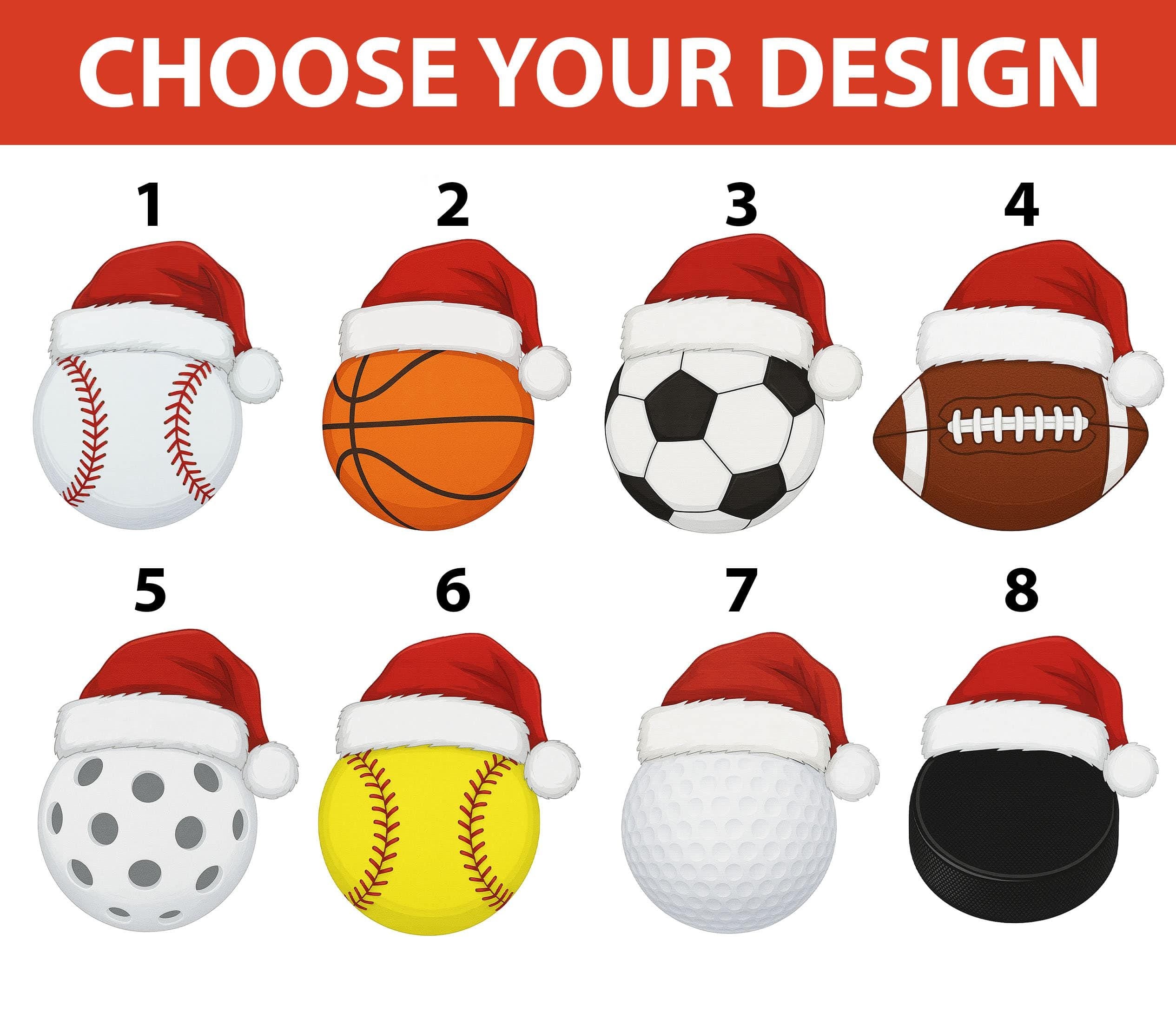 Personalized Sports Christmas Ornament: Santa Hat, Baseball, Basketball, Football
