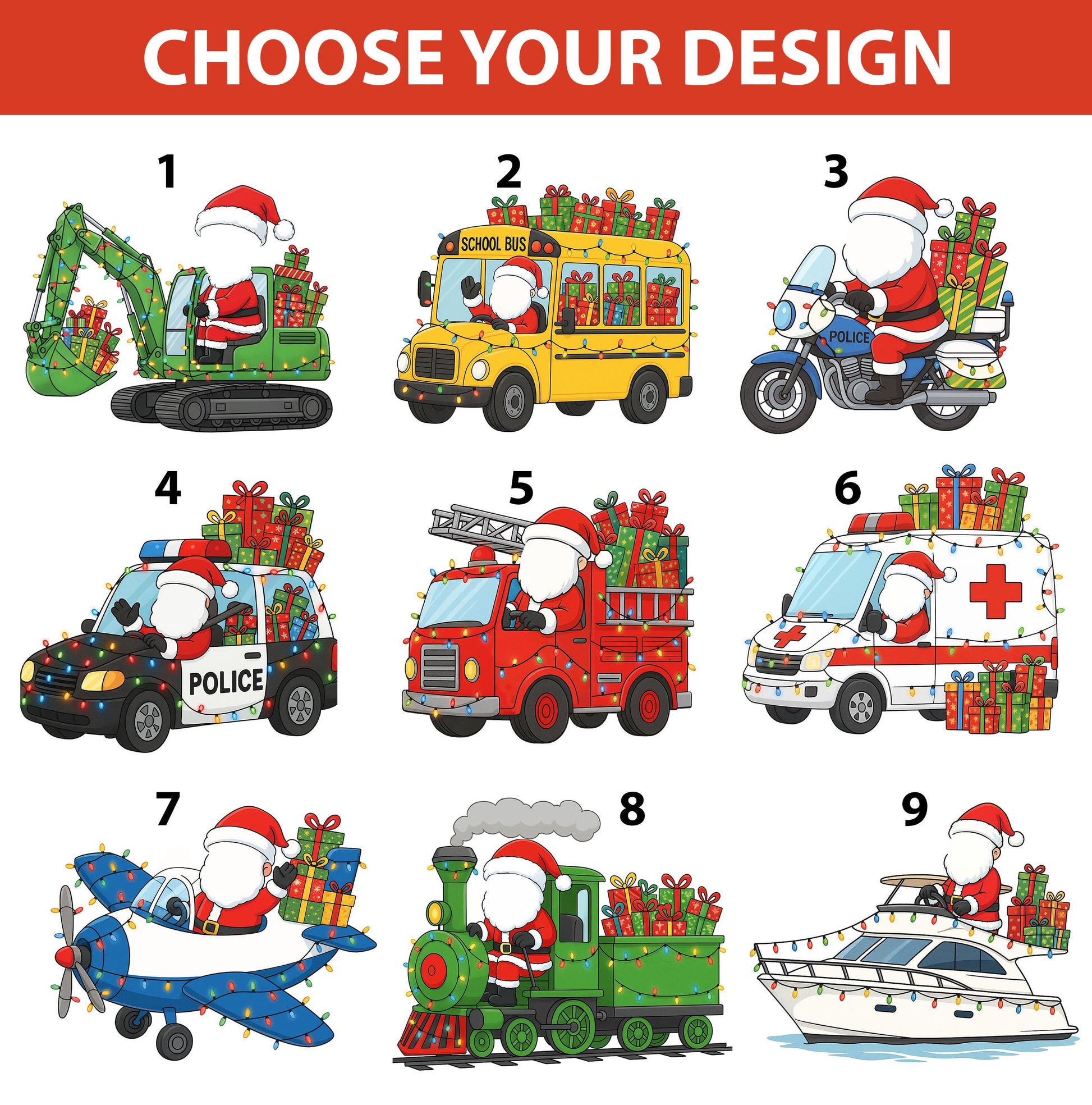 Personalized Santa Vehicle Ornament – Custom Name Christmas Tree Decoration, Kids Holiday Gift