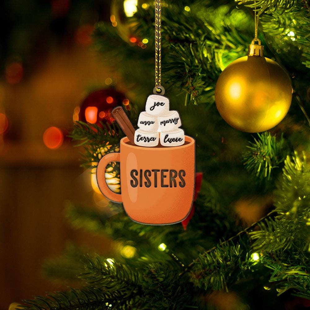 Personalized Sisters Ornament: Custom Hot Cocoa Mug, Sibling Gift