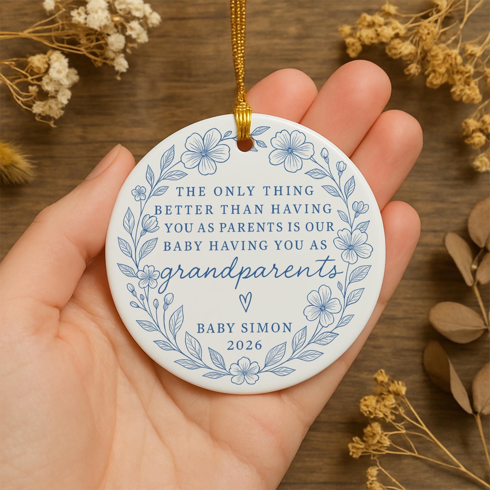 Grandparent Ornament – Custom Ceramic Pregnancy Announcement Baby Reveal Gift - 587GG37DHA