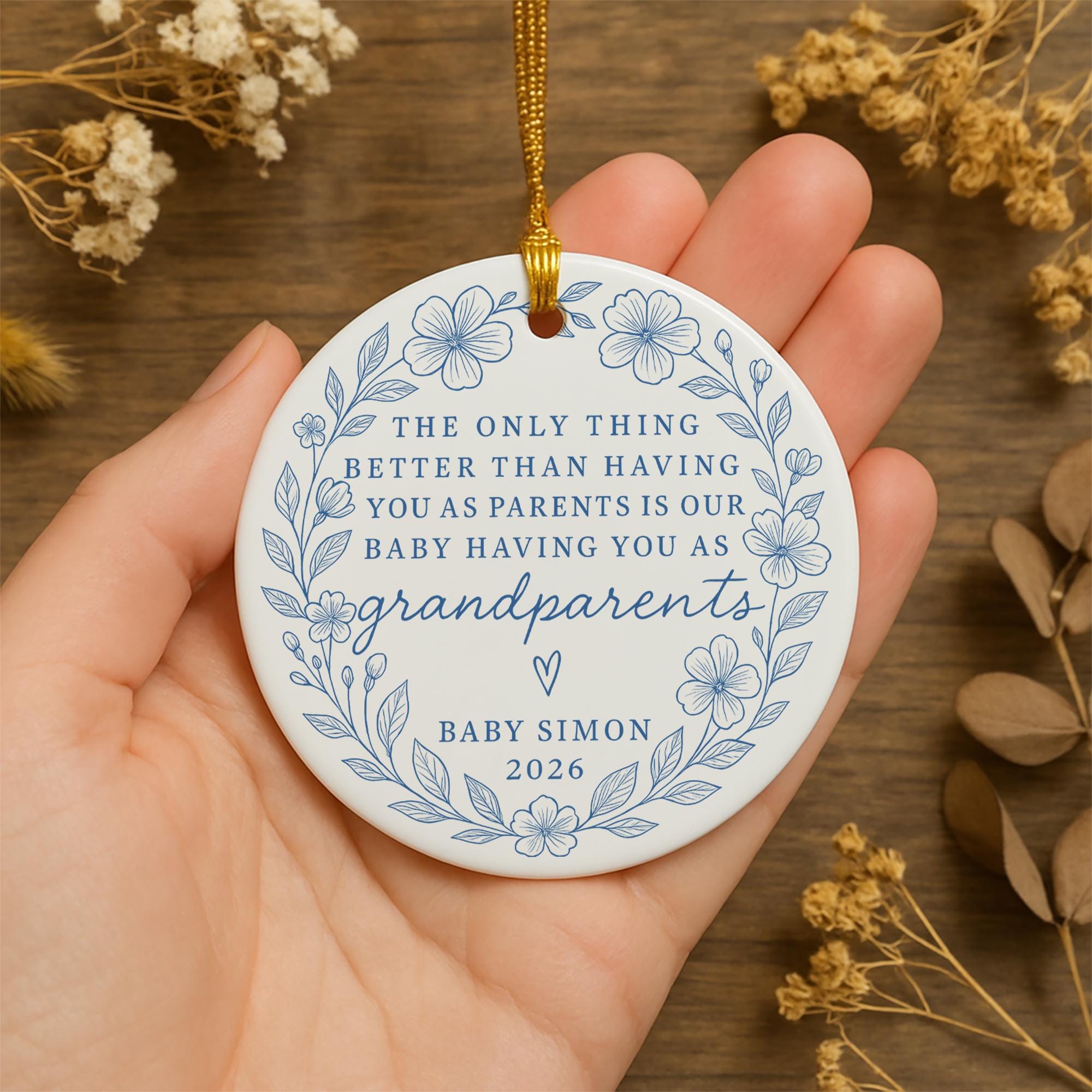 Grandparent Ornament – Custom Ceramic Pregnancy Announcement Baby Reveal Gift - 587GG37DHA
