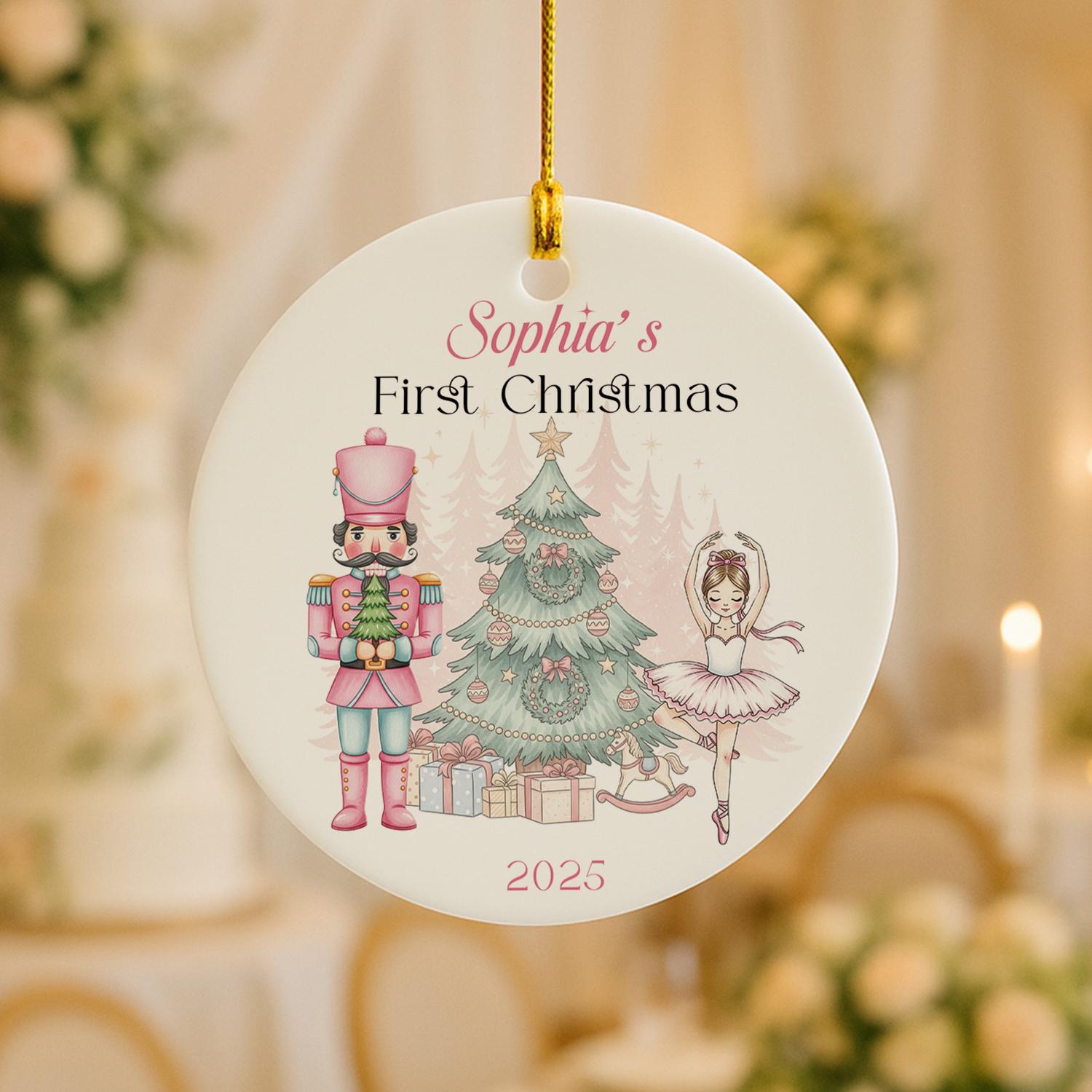 Personalized Baby's First Christmas Ornament: Ceramic Nutcracker Ballerina Keepsake