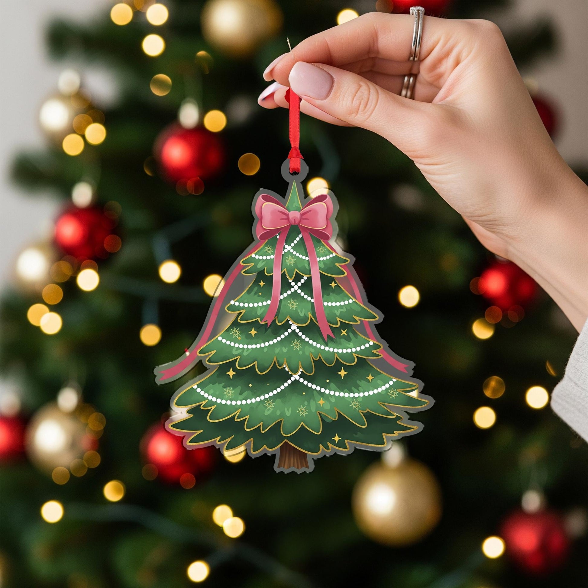 Christmas Tree Ornament with Bow: Holiday Tree Decoration