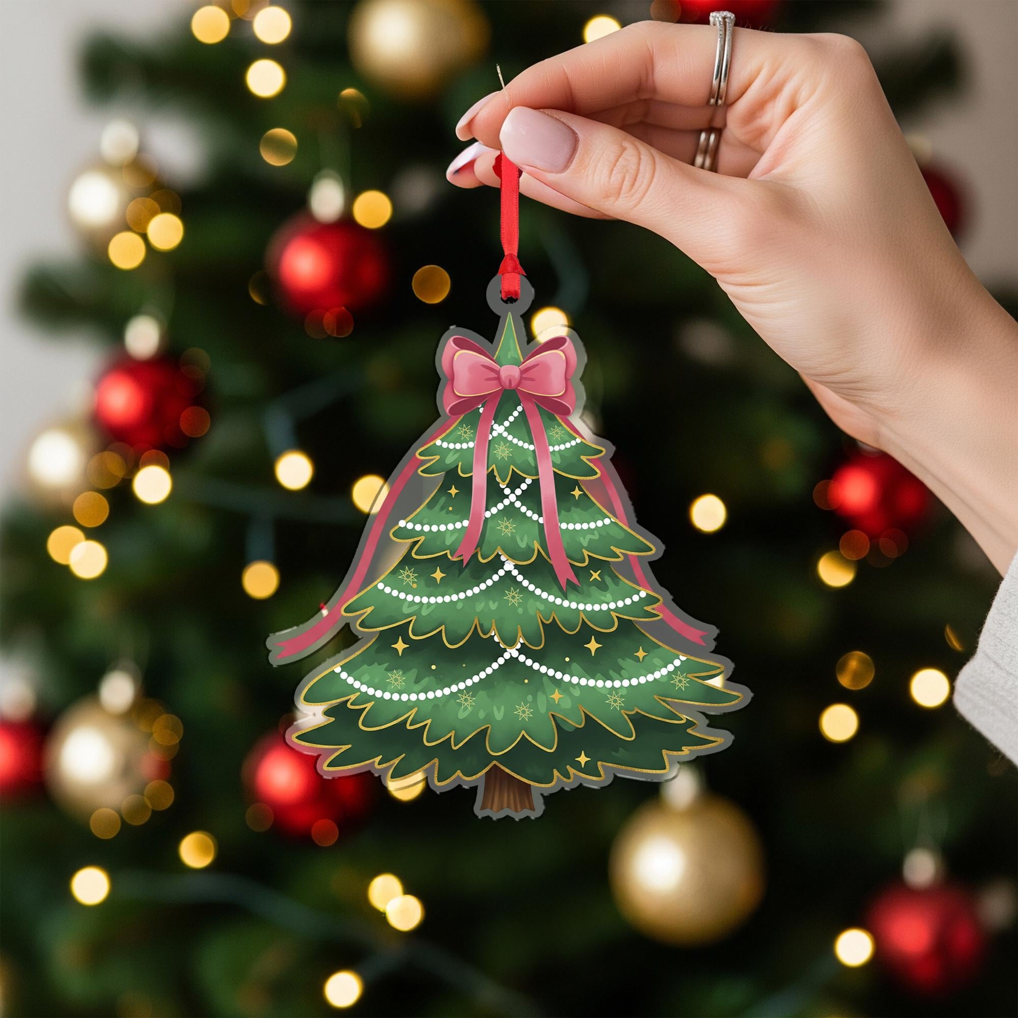 Christmas Tree Ornament with Bow: Holiday Tree Decoration