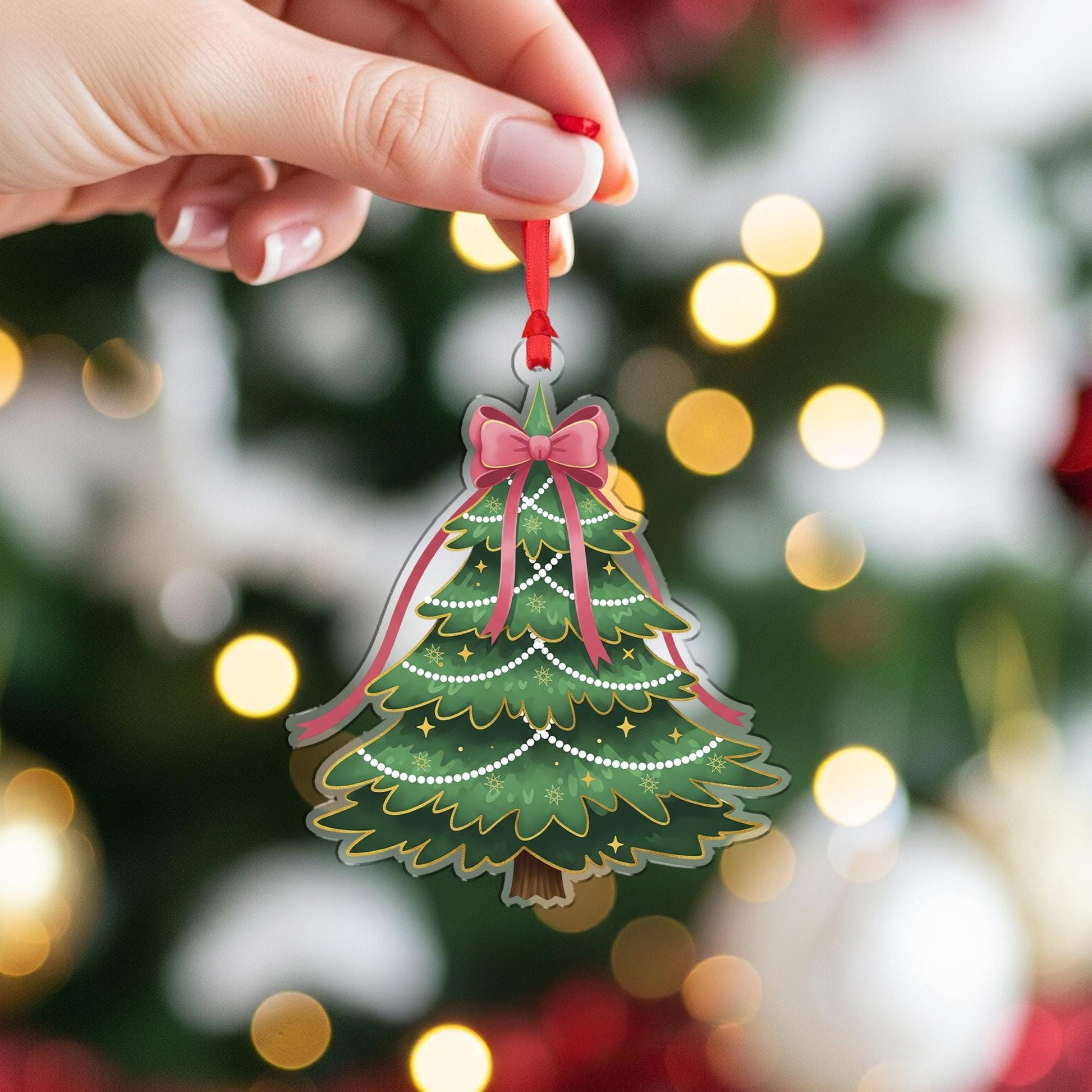 Christmas Tree Ornament with Bow: Holiday Tree Decoration
