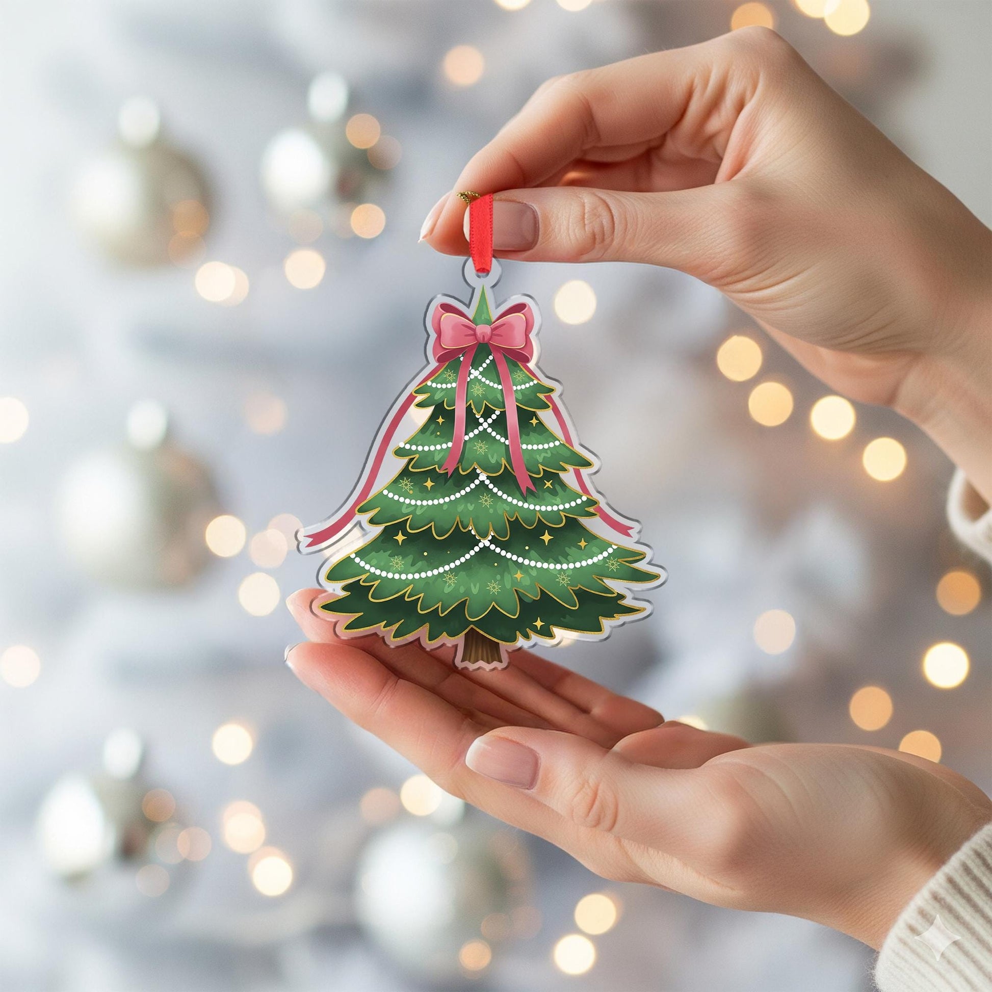 Christmas Tree Ornament with Bow: Holiday Tree Decoration