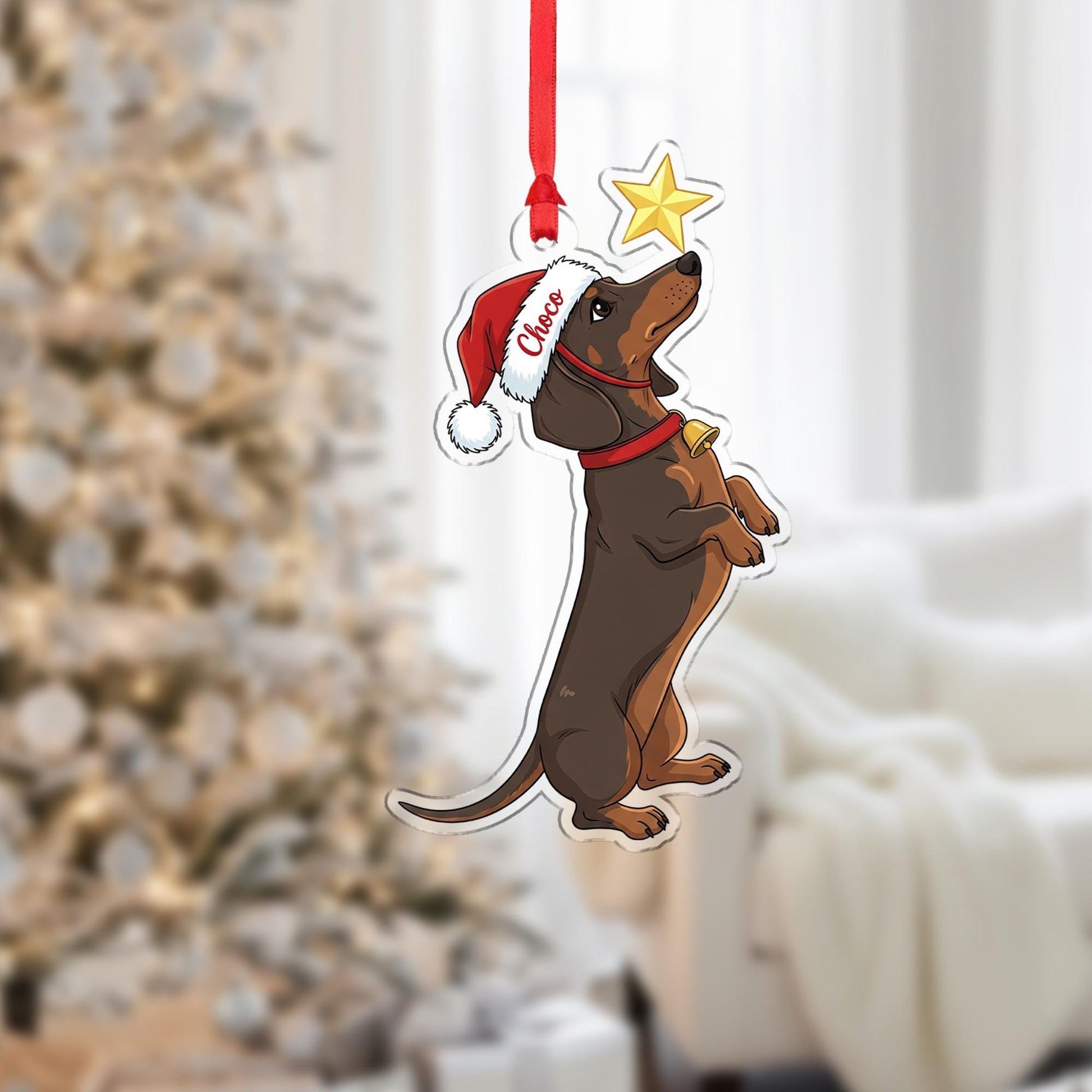Personalized Dachshund Ornament, Custom Dog Christmas Decoration with Santa Hat