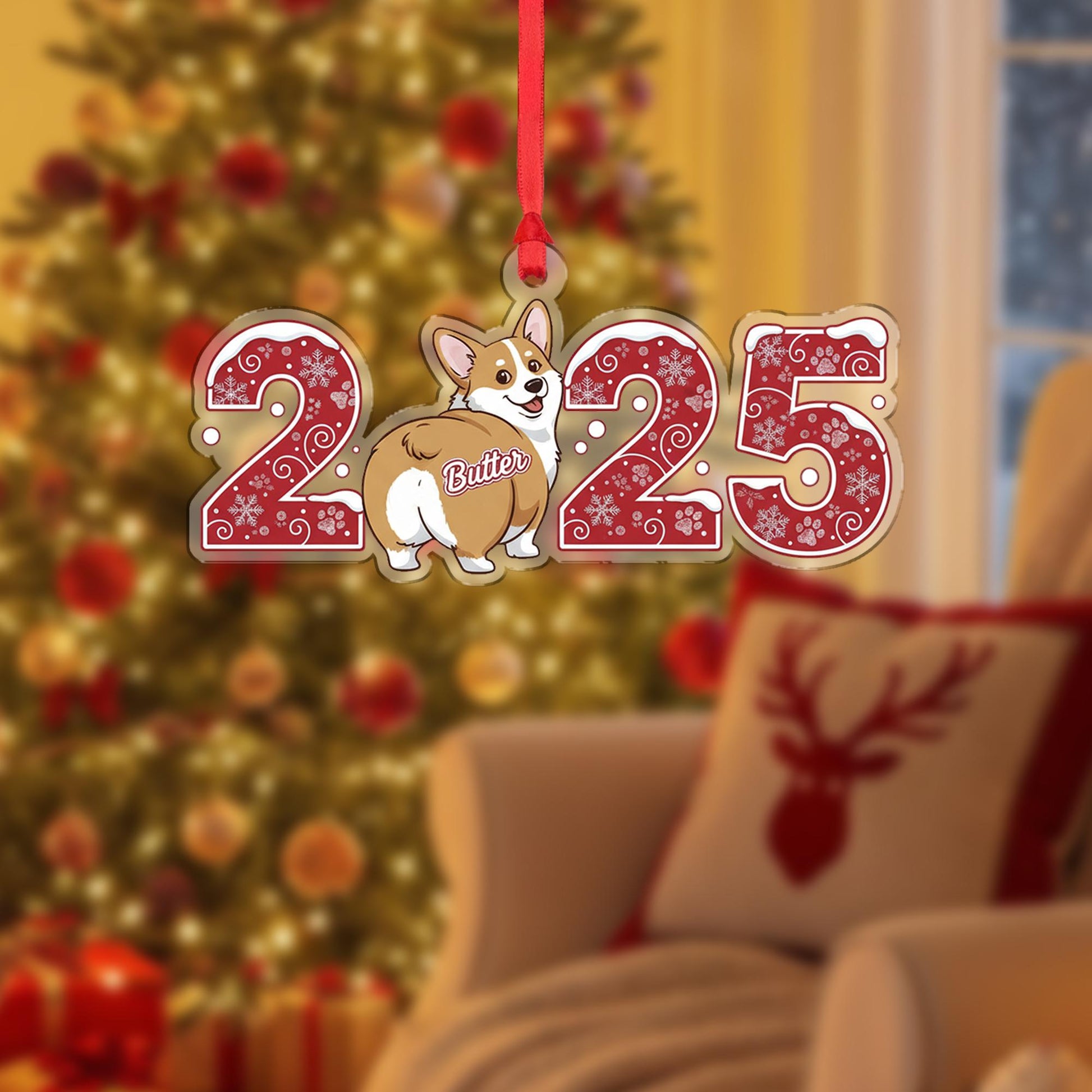 Personalized Corgi 2025 Ornament – Custom Dog Christmas Decoration, Cute Pet Holiday Gift, Funny Corgi Butt Tree Ornament