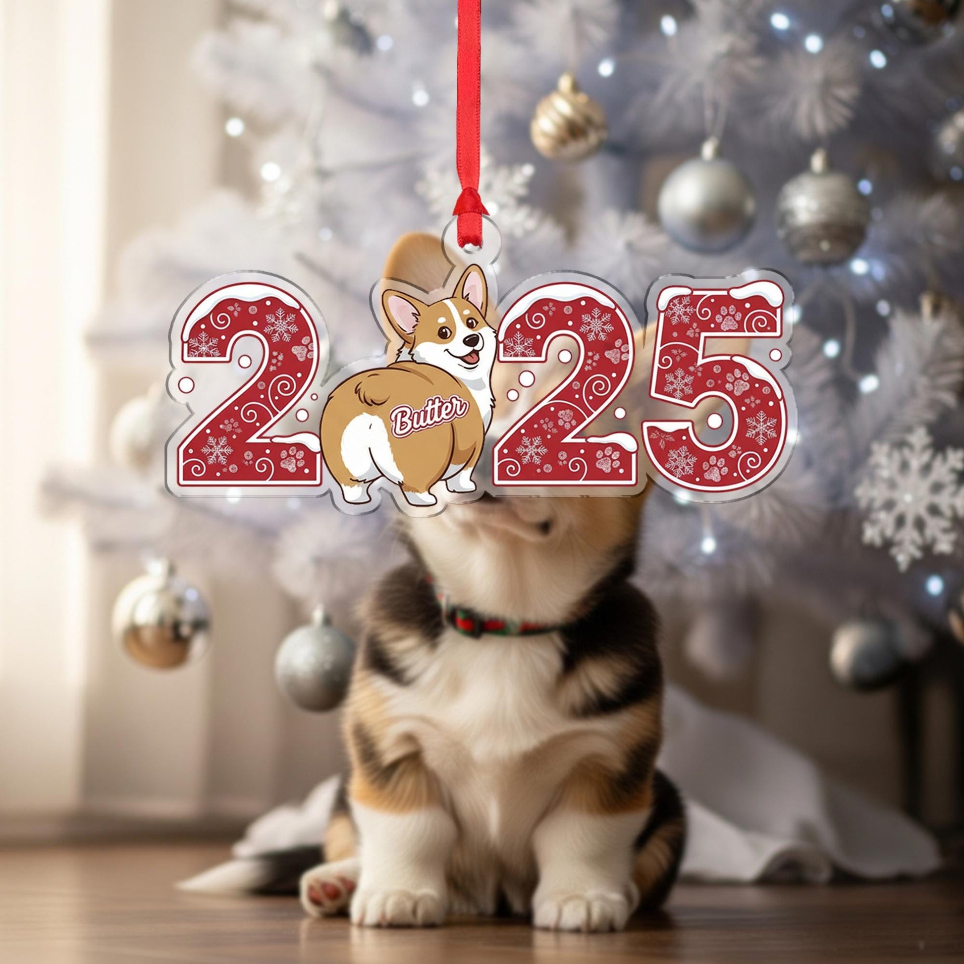 Personalized Corgi 2025 Ornament – Custom Dog Christmas Decoration, Cute Pet Holiday Gift, Funny Corgi Butt Tree Ornament