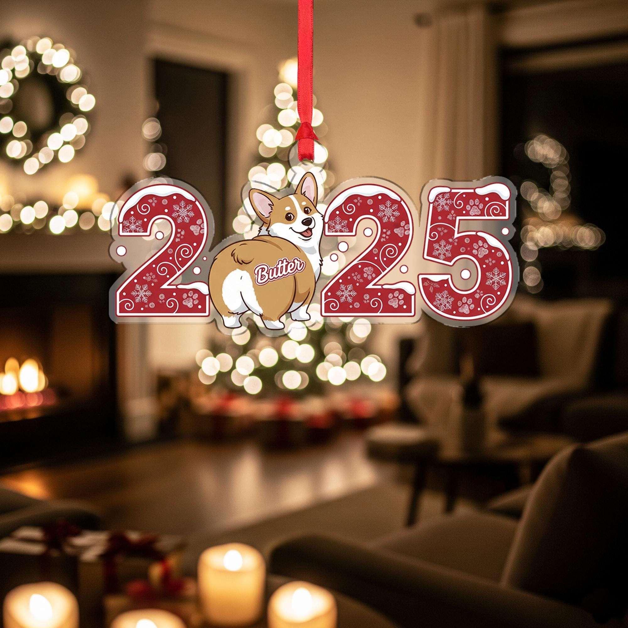 Personalized Corgi 2025 Ornament – Custom Dog Christmas Decoration, Cute Pet Holiday Gift, Funny Corgi Butt Tree Ornament