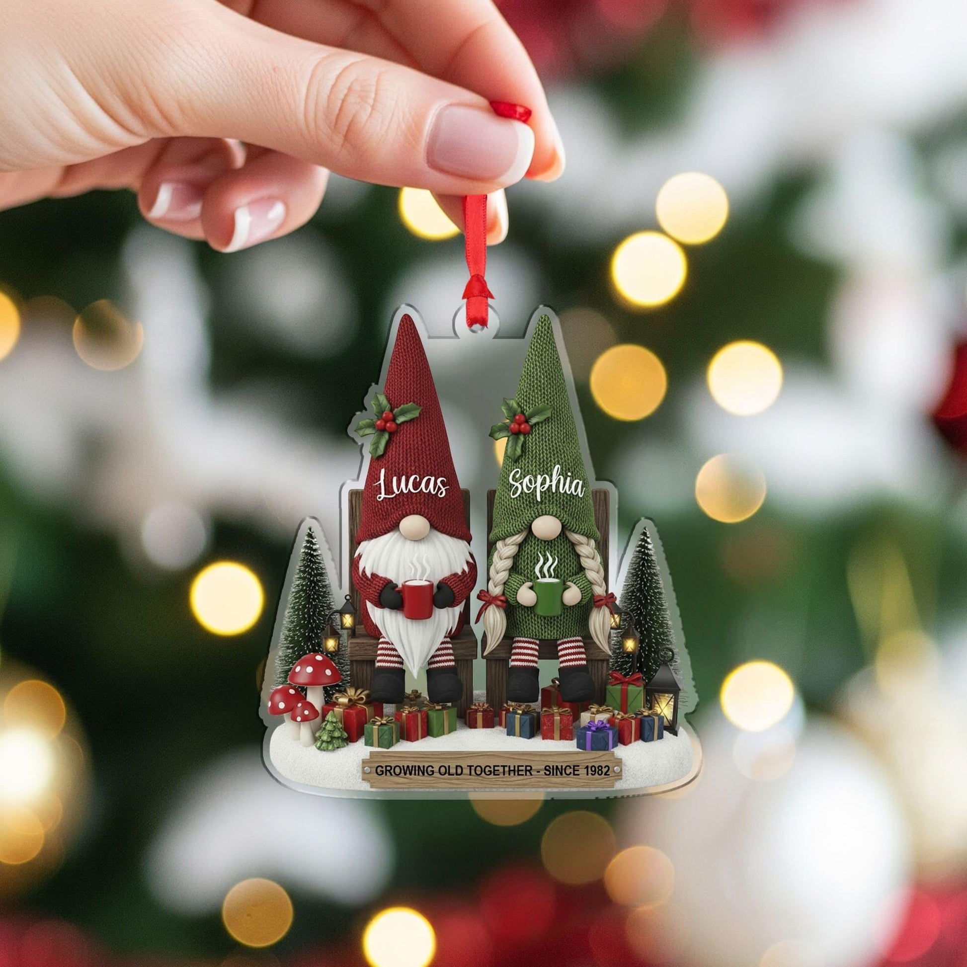 Personalized Couple Gnome Christmas Ornament: Custom Holiday Decoration