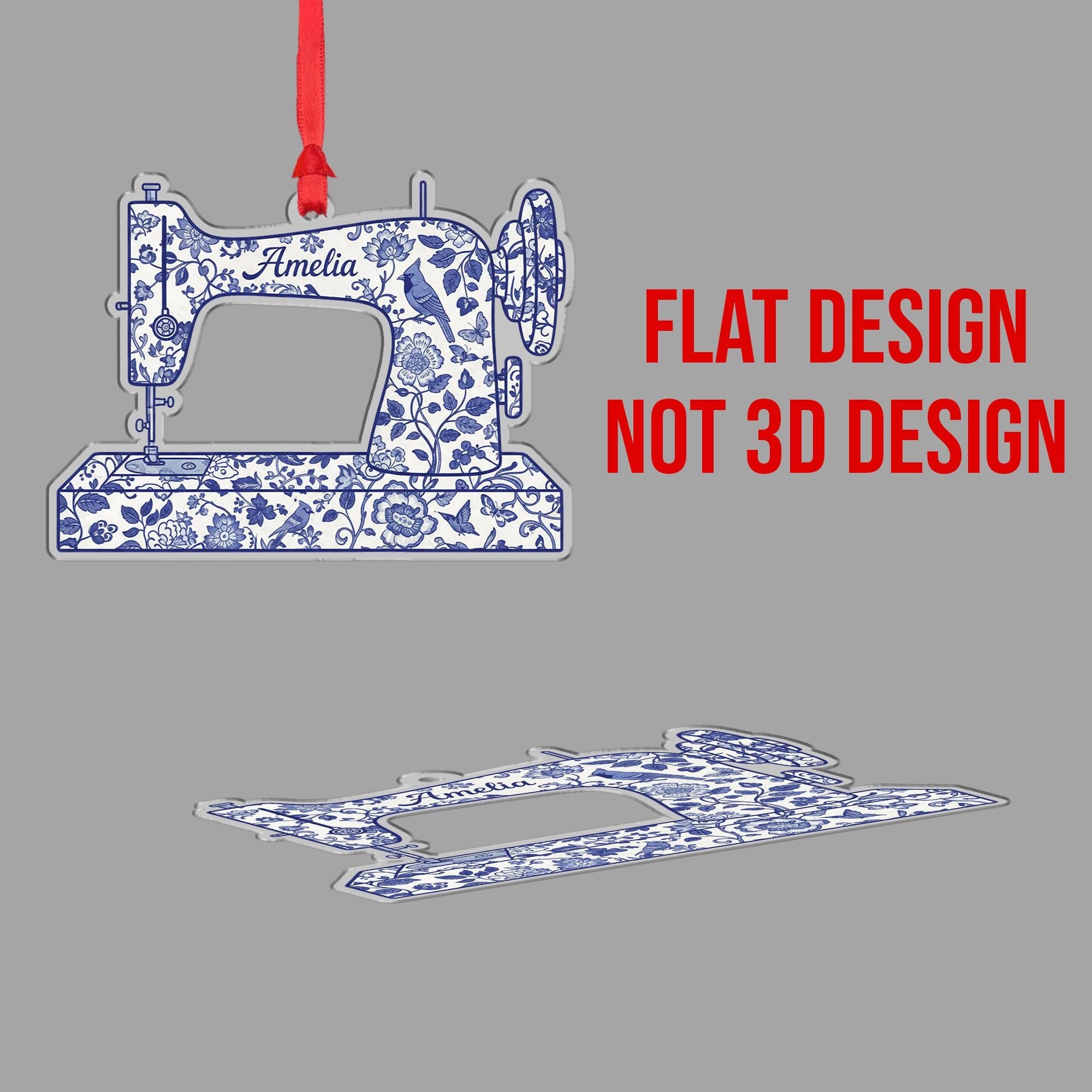 Personalized Sewing Machine Ornament, Custom Name Christmas Gift for Sewer, Blue Chinoiserie Seamstress Keepsake, Quilter Mom Gift Idea