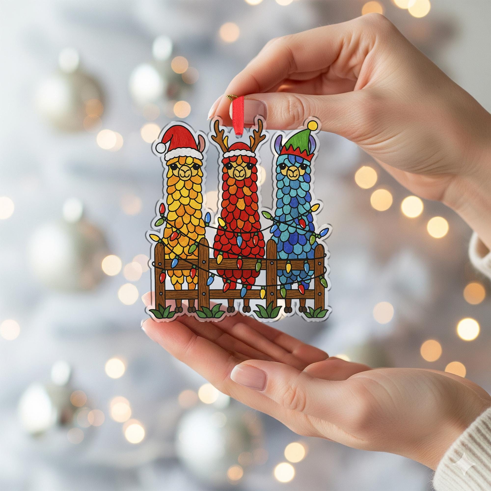 Christmas Llama Ornament: Colorful Holiday Tree Decoration with Santa Hat and Antlers
