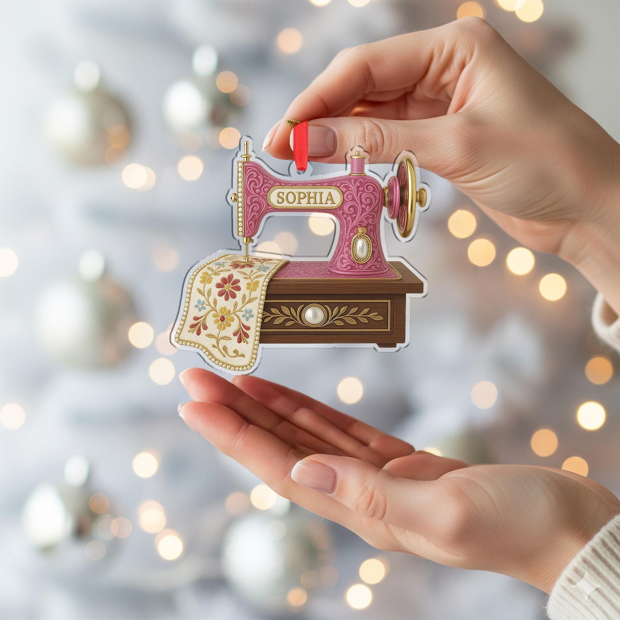 Custom Acrylic Sewing Machine Ornament | Sewing Design Tree Decor