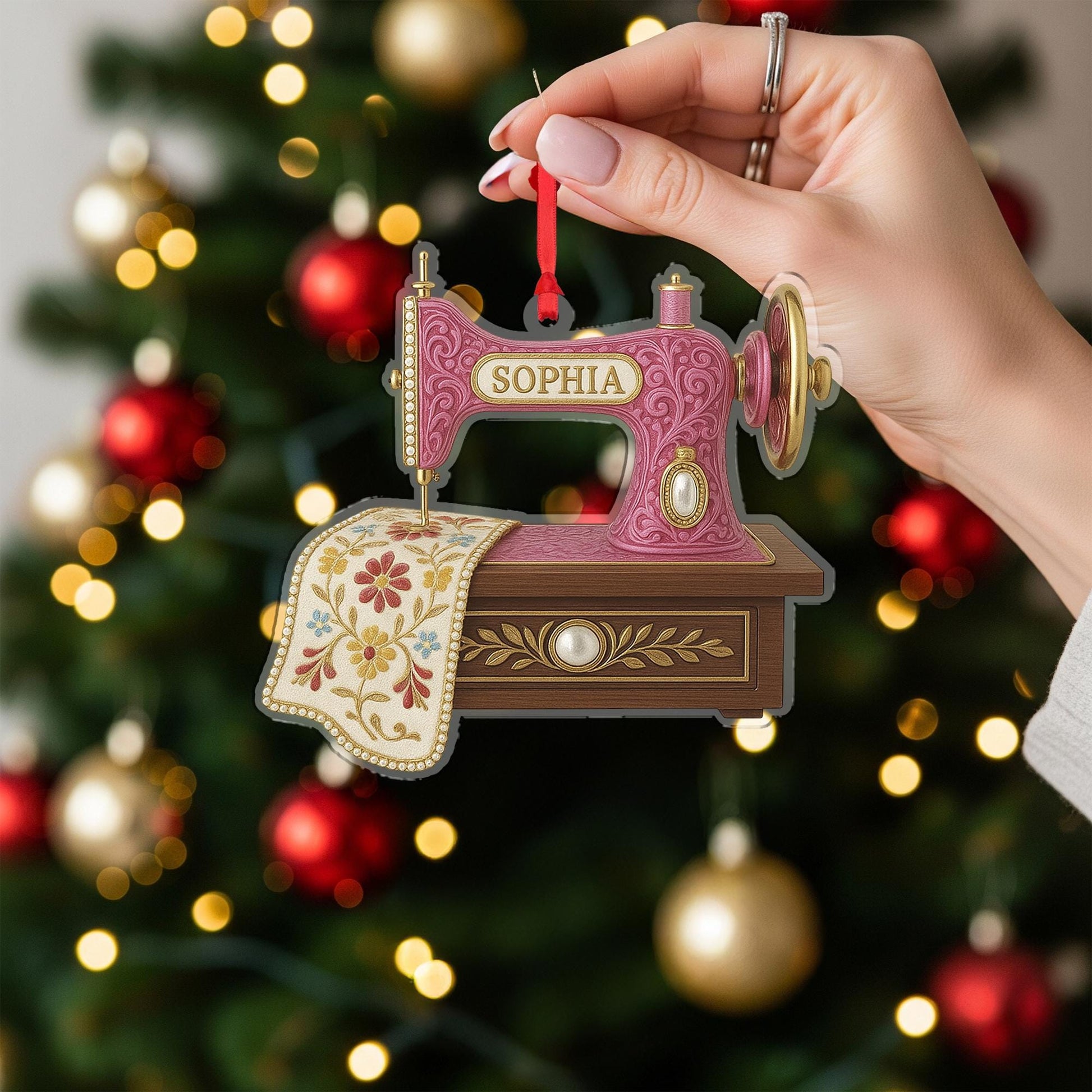Custom Acrylic Sewing Machine Ornament | Sewing Design Tree Decor