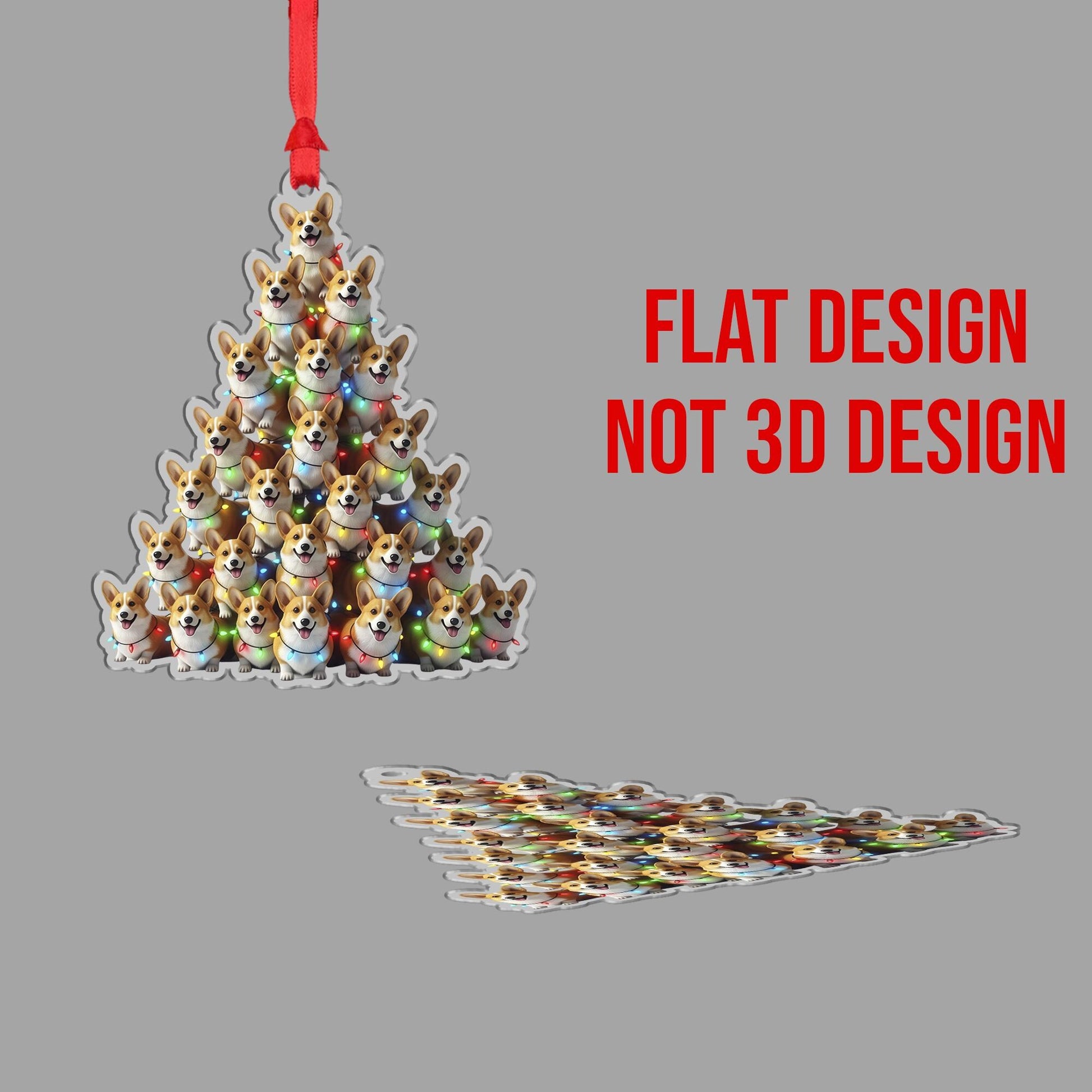 Corgi Christmas Tree Ornament with Lights: Double-Sided Dog Faces