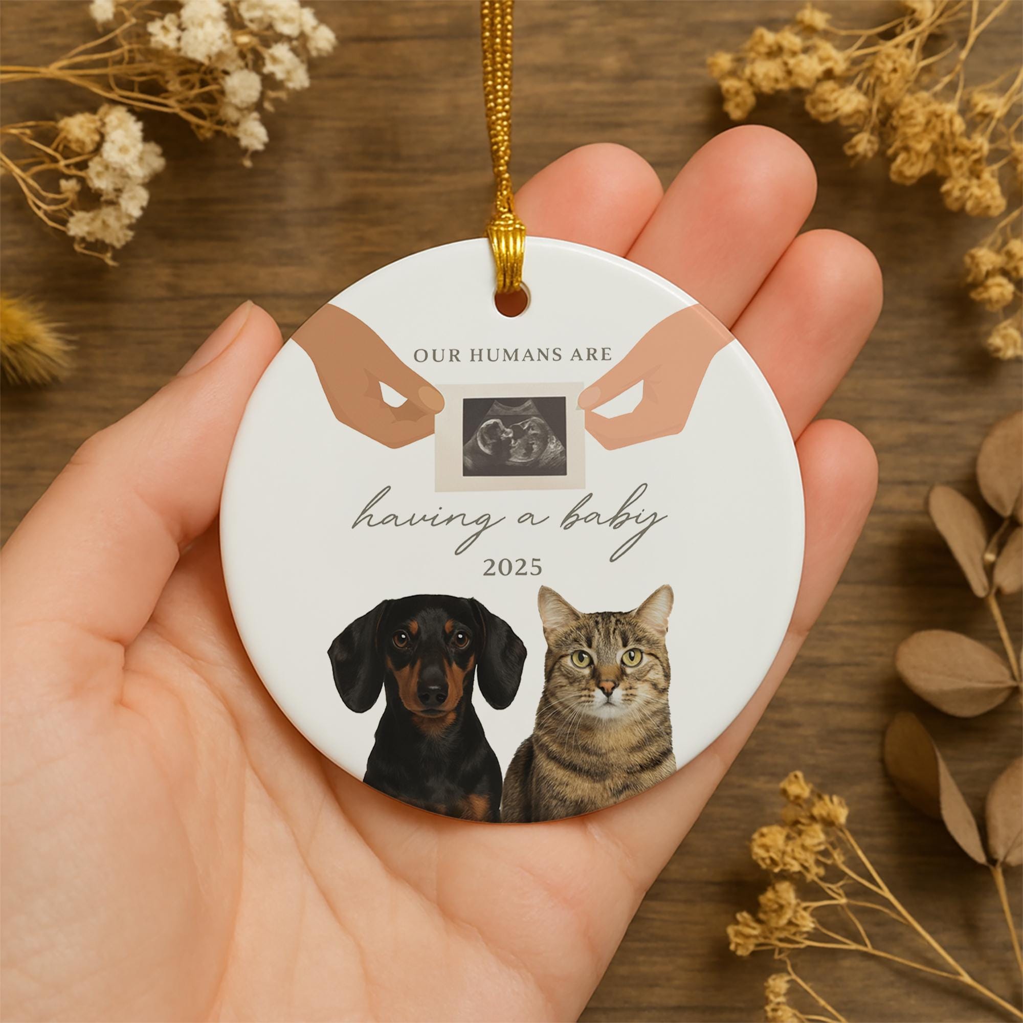 Personalized Ceramic Ornament, Pet Pregnancy Announcement Design, Custom Year Round Christmas Decoration